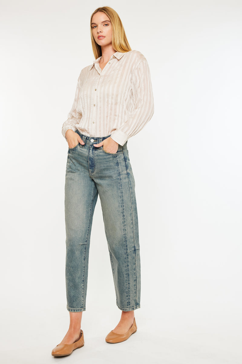 Cecilia High Rise Slim Barrel Jeans for Women - Stretchy Comfort Fit, Tummy Control, Flattering Bootcut - Perfect for Casual Wear, Office & Date Night