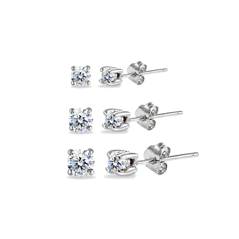 Sterling Silver Crystal Stud Earrings Set - Perfect for Gifts & Parties
