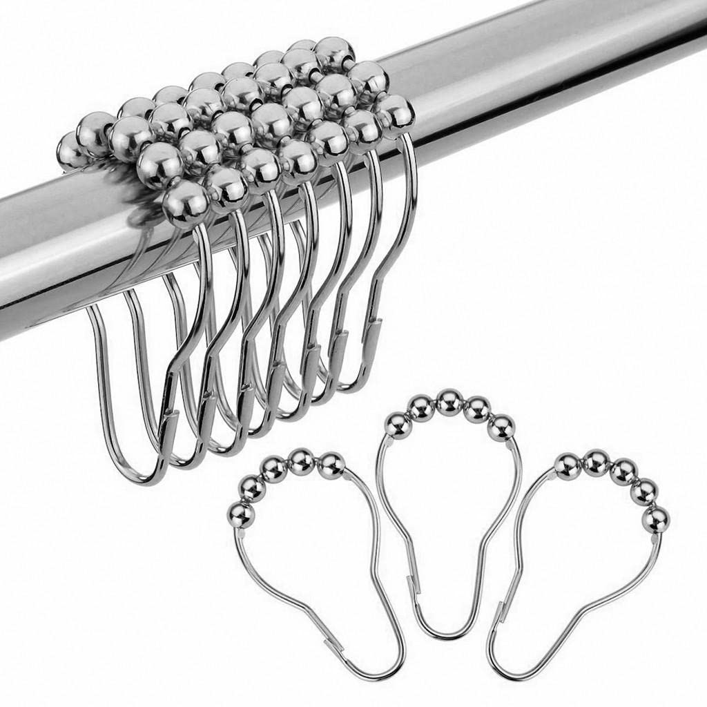 Premium Stainless Steel Shower Curtain Hooks & Rings Set of 12 - Polished Silver Finish for Bathroom Decor, Heavy Duty Shower Rod Hangers - Perfect for Home, Hotel, and Spa Use