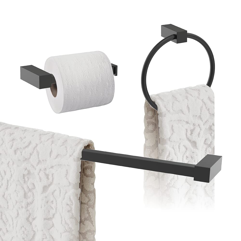 Amerock Monument 24-Inch Matte Black Towel Bar Set - 3-Piece Bathroom Accessories for Modern Homes (610mm, Includes Mounting Hardware) - Perfect for Bathrooms, Spas & Guest Suites