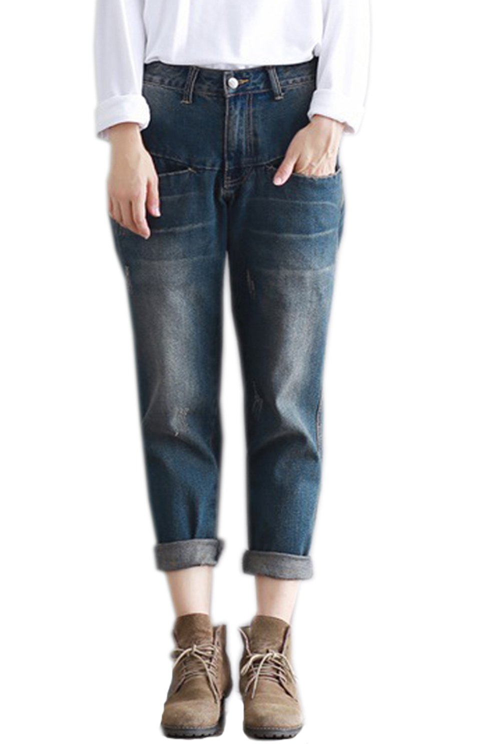 Hotmiss Women's Distressed Baggy Harem Jeans - Casual Loose Fit Cropped Denim Pants for Streetwear & Boho Fashion Outfits