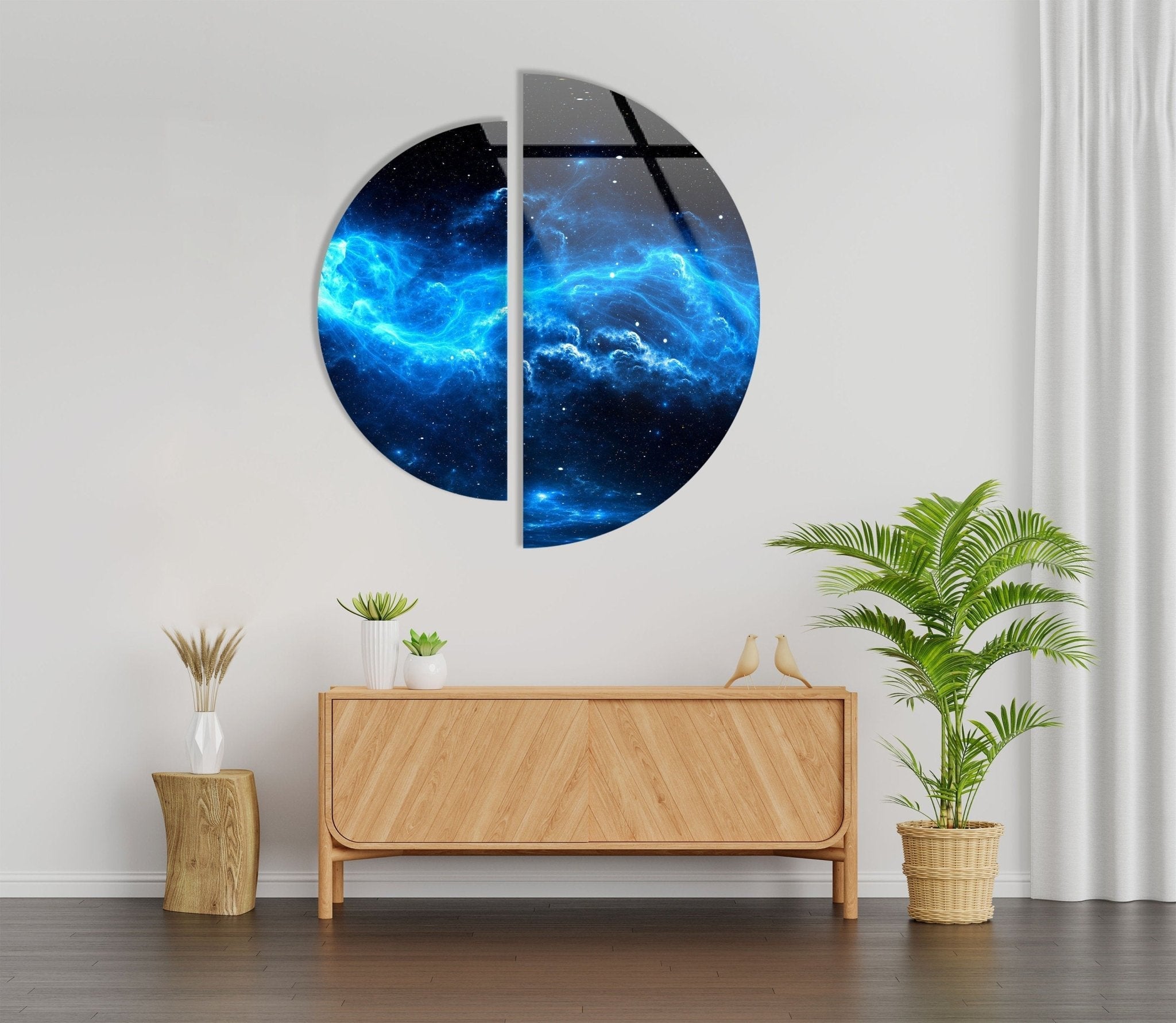 2 Pieces Half Circle Nebula Star and Space Glass Wall Art Decor - Stunning Cosmic Design for Living Room, Bedroom, or Office - Perfect Modern Home Decor Gift for Space Lovers
