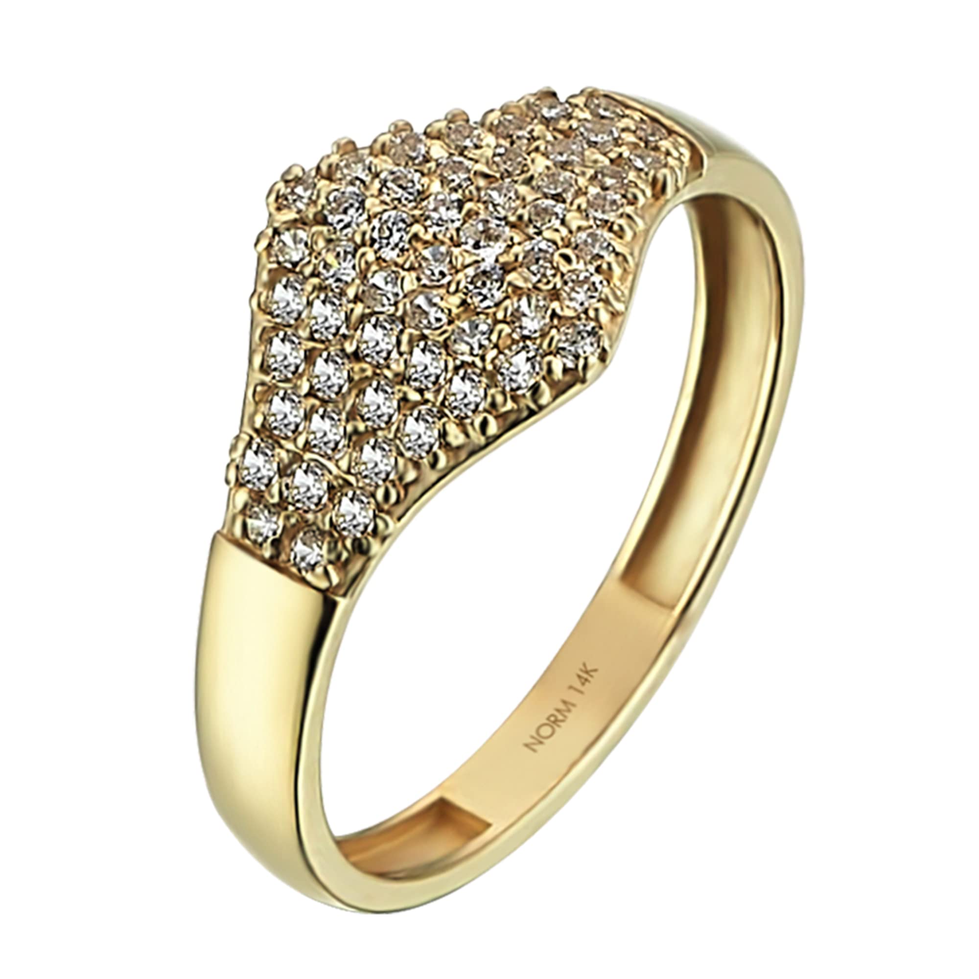 14K Solid Gold Flat Pave Signet Ring for Women - Cubic Zirconia Minimalist Pinky Ring | Elegant Everyday Jewelry & Gift for Her | Perfect for Work, Date Night & Special Occasions