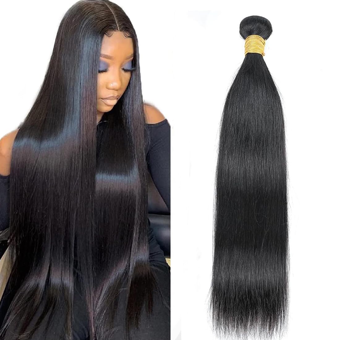 12A Brazilian Virgin Human Hair Bundle 22 Inch Straight 100% Unprocessed Raw Hair - Single Quick Weave Bundle Natural Black for Sew-in Extensions & Protective Styling