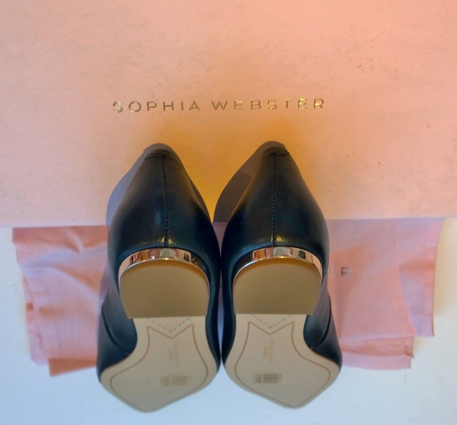 Sophia Webster Butterfly Bibi Flats - Black Leather with Rose Gold Accents | Women's Fashion Shoes for Parties, Weddings & Special Occasions