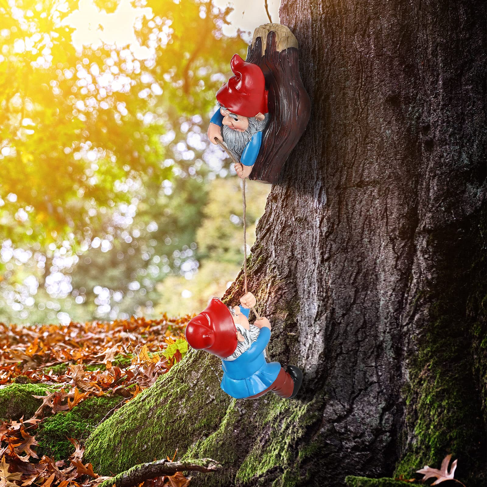 Jetec Climbing Gnomes Outdoor Decor - Resin Tree Sculpture & Hanging Statue for Garden, Patio, Lawn - Whimsical Yard Ornament & Tree Hugger Decoration (Perfect for Fairy Gardens, Outdoor Parties & Seasonal Displays)