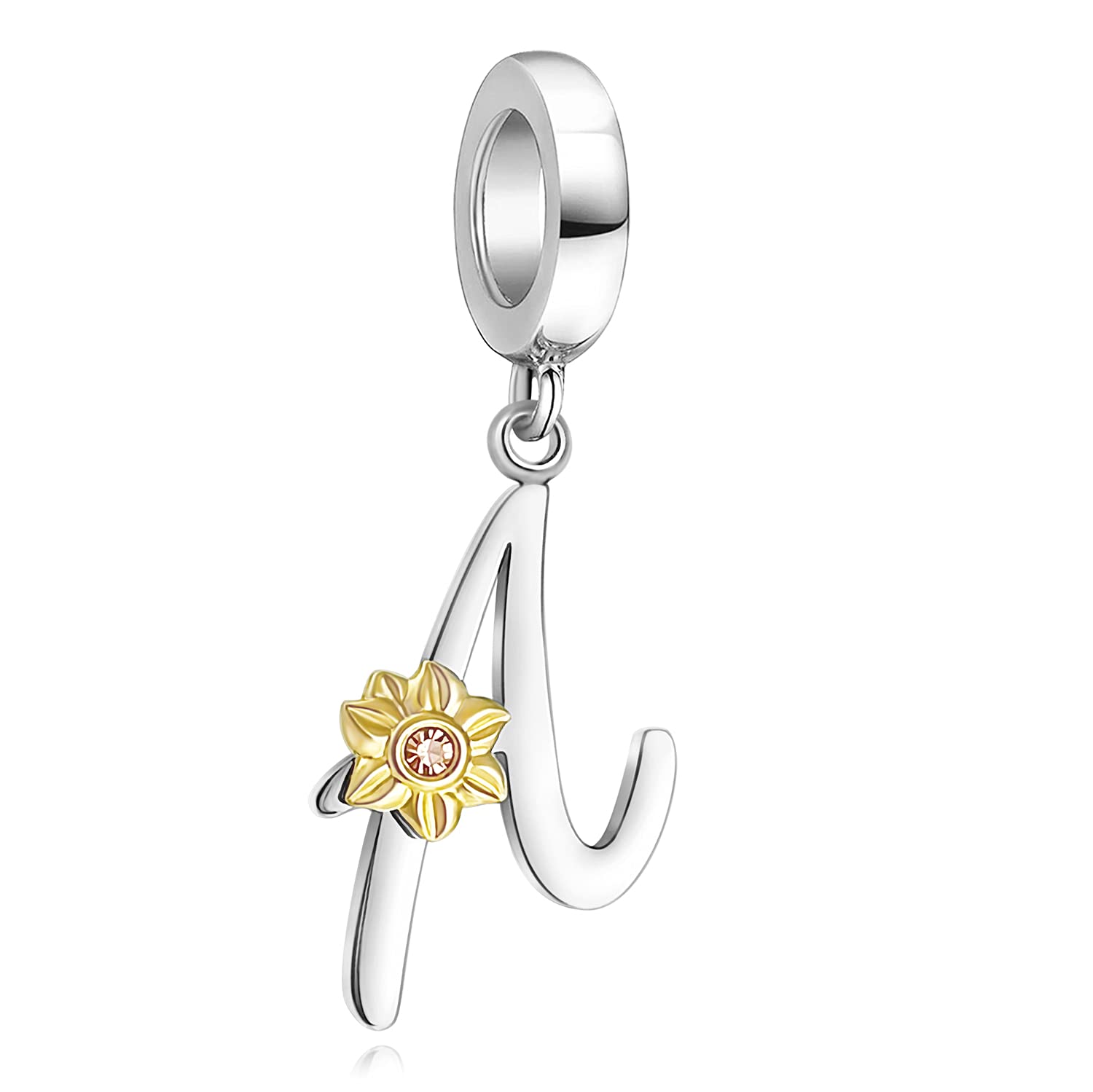 Golden Sunflower Alphabet A-Z Letter Charm Beads for Bracelets & Necklaces - Initial Jewelry Gifts for Women & Girls - Birthday, Christmas, Graduation - DIY Jewelry Making & Personalized Gifts
