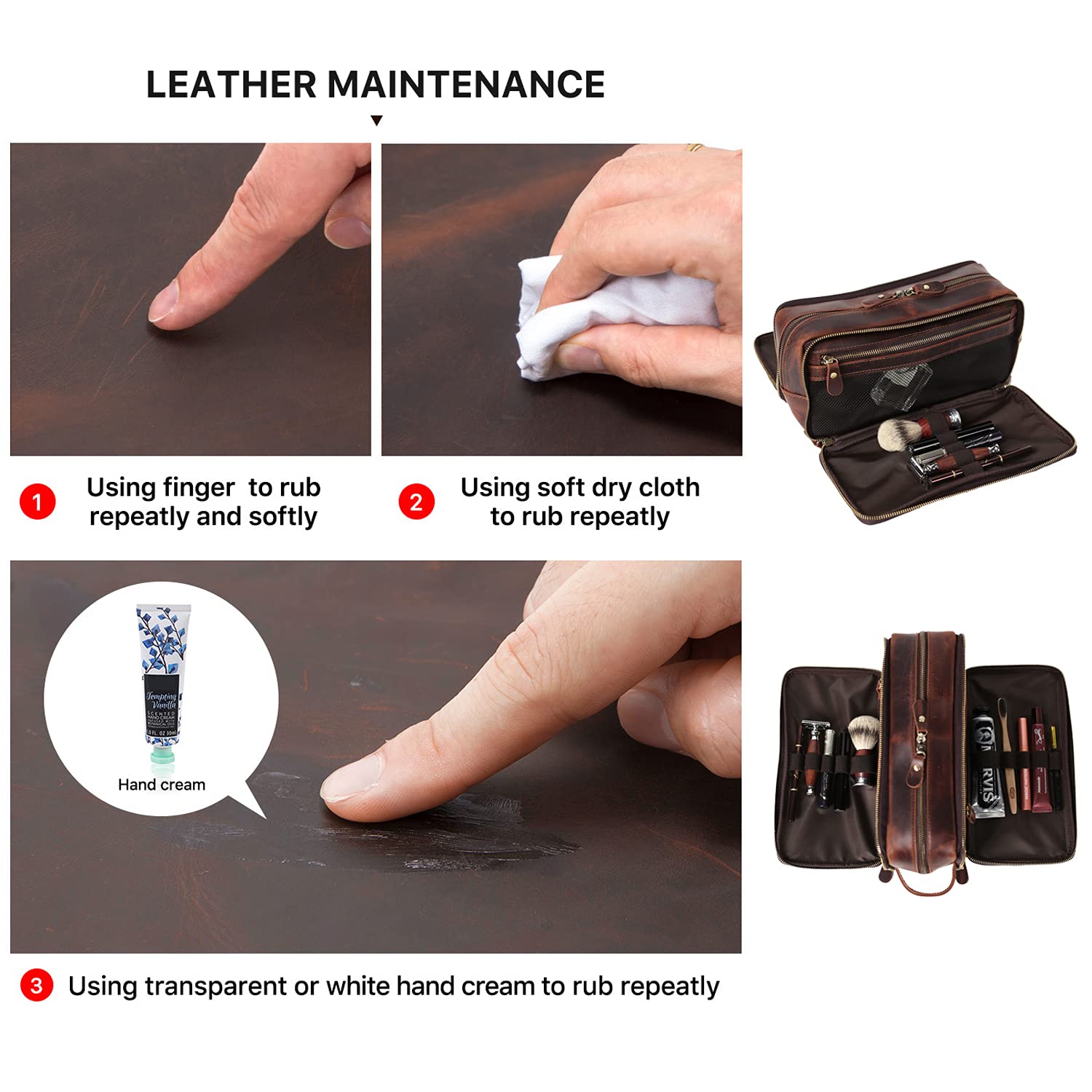 Personalized Leather Toiletry Bag for Men - 1/3/6pc Wedding Groomsmen Gift Set, Travel Shaving Dopp Kit & Cosmetic Organizer - Perfect for Travel, Bachelor Party & Bathroom Organization (3pc Set)