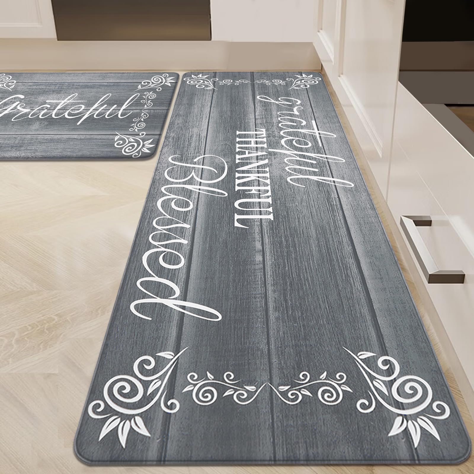 HEBE Anti-Fatigue Kitchen Mat Set of 2 - Non-Slip Cushioned Floor Mats for Standing, Waterproof & Comfortable - Perfect for Farmhouse Kitchen, Office, Laundry Room & Sink Area - Ideal for Cooking, Dishwashing & Long Standing Work