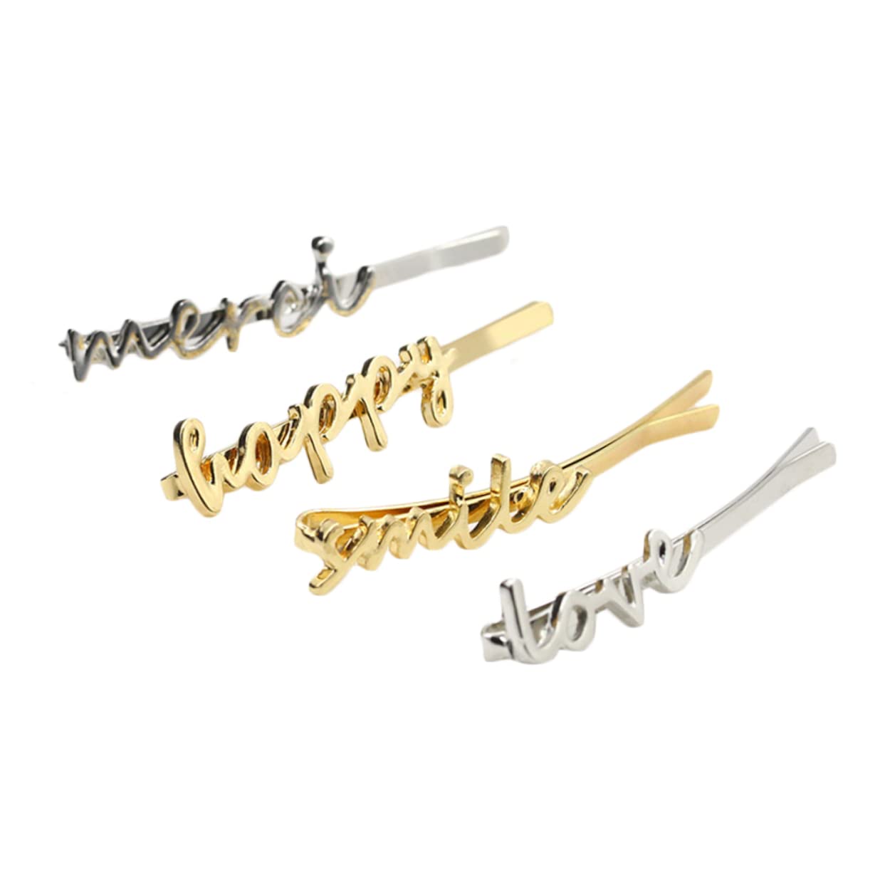 ESBANT 4pcs Alloy Hair Clips for Women & Girls - English Letter Bobby Pins, Simple Hair Accessories for School, Work & Everyday Use - Perfect Hair Ties for Ladies & Students