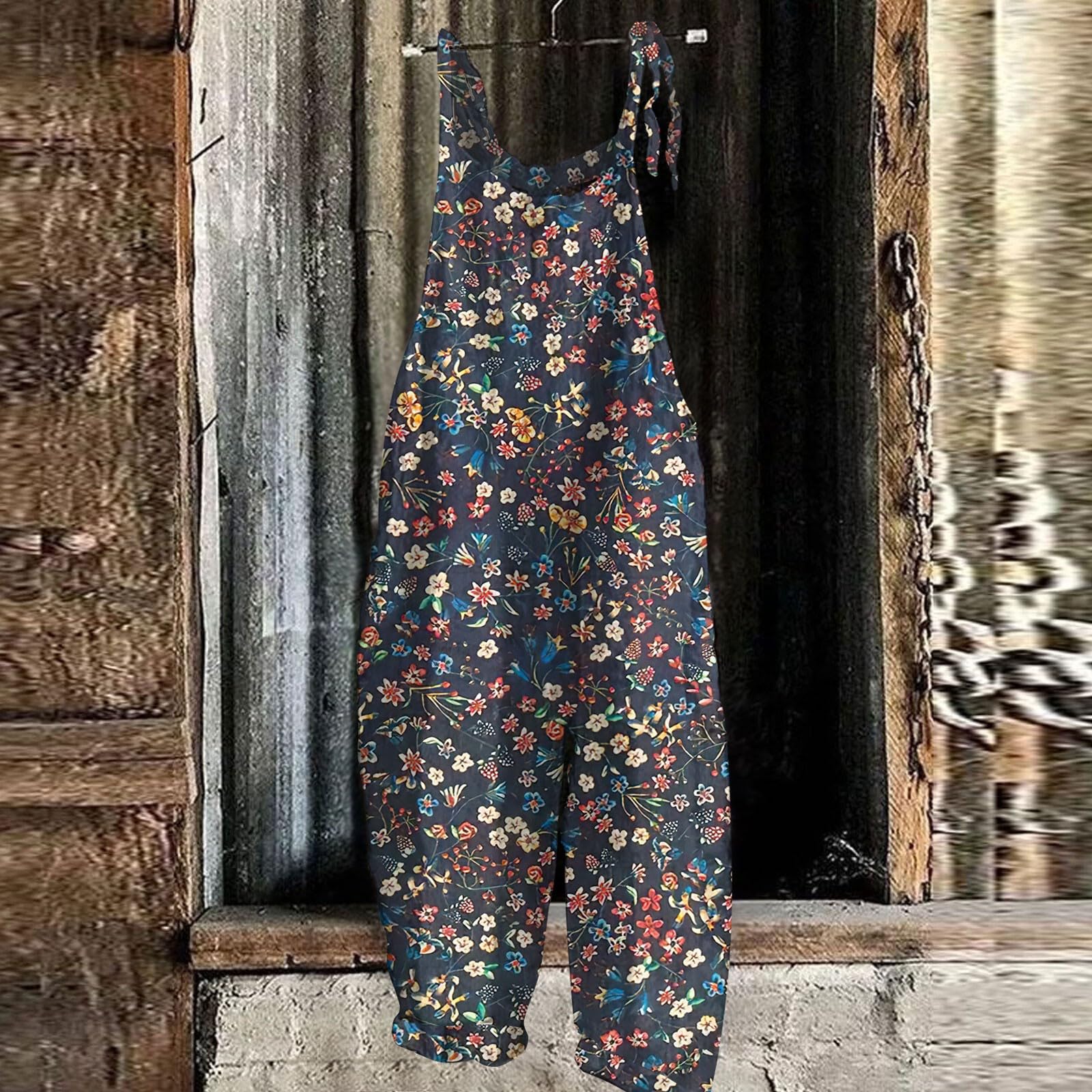 Women's Boho Floral Print Jumpsuit - Sexy Backless Overalls with Spaghetti Straps, Sleeveless Square Neck Romper | Perfect for Summer Festivals, Beach Vacations & Date Nights