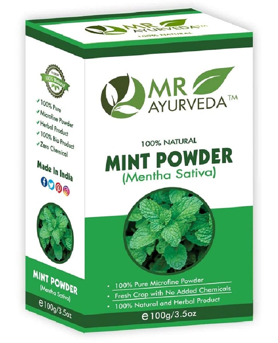 MR Ayurveda Organic Mint Powder (Pudina Powder) - 100g | All-Natural Face & Skin Care, Hair Treatment | No Added Chemicals | Perfect for DIY Beauty Masks, Herbal Remedies & Aromatherapy