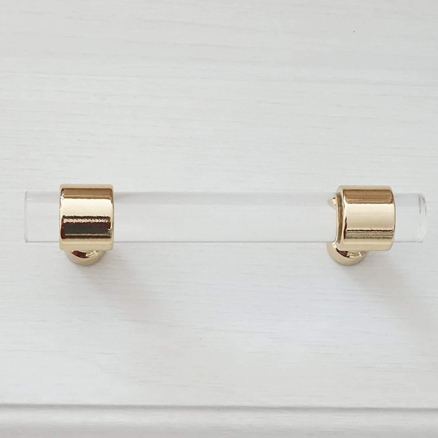 LBFEEL 2.75 Inch Clear Acrylic Cabinet Handles - Crystal Drawer Knobs Pulls for Dresser, Kitchen Cabinets, Bathroom Vanity - Gold Finish 70mm Modern Hardware for Home Decor & Furniture Upgrade