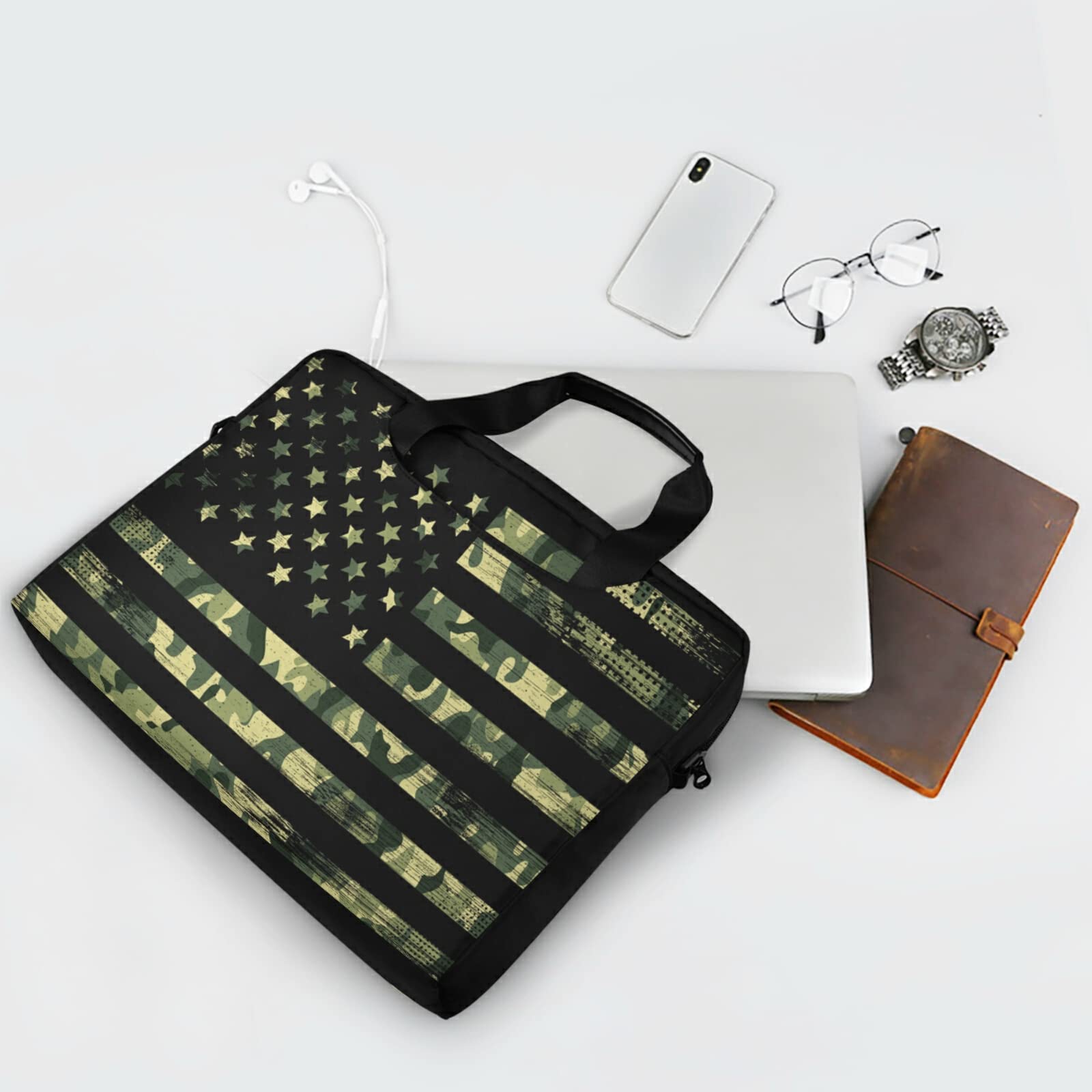 Camouflage Grunge American Flag Laptop Messenger Bag - 13, 14, 15.6 Inch Crossbody Briefcase with Shoulder Strap for Men & Women | Perfect for Work, Travel & School