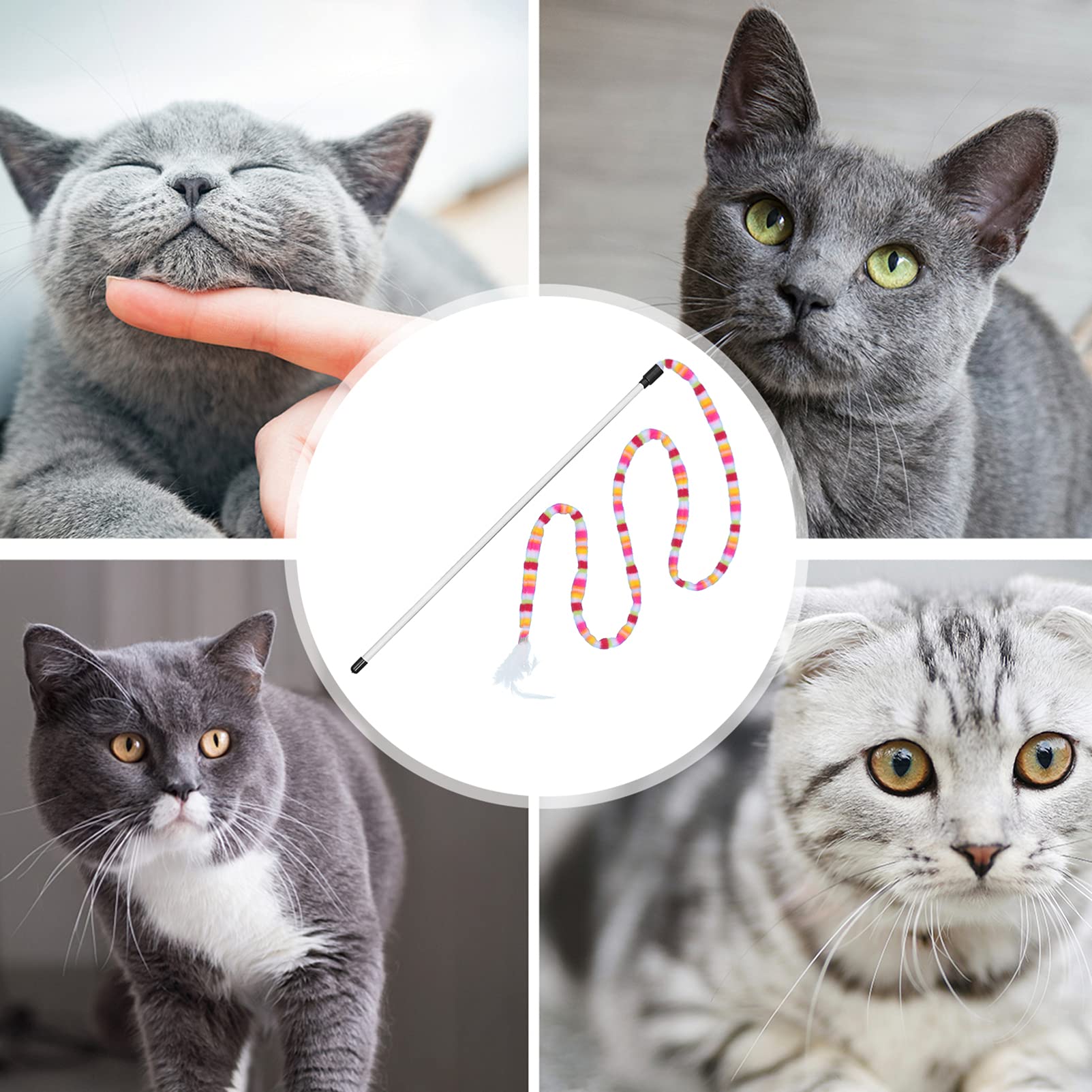 Hemobllo 2pcs Cat Teaser Toy - Interactive Fishing Wand with Flannel Ribbon for Play & Training