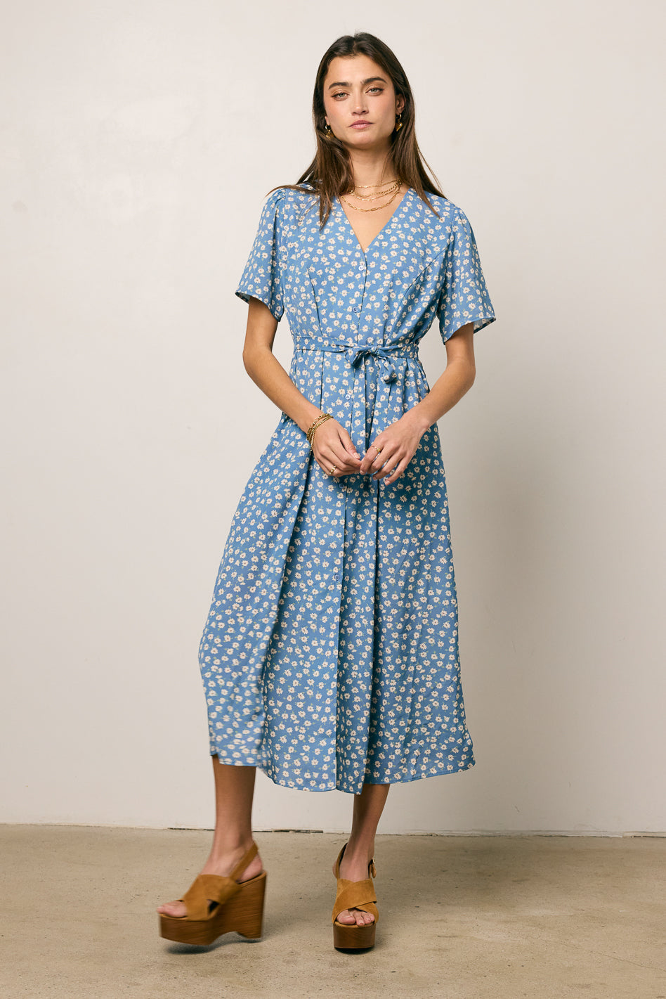 Malik Floral Midi Dress - Blue Floral Print Summer Dress for Women | Perfect for Beach Vacations, Garden Parties & Date Nights