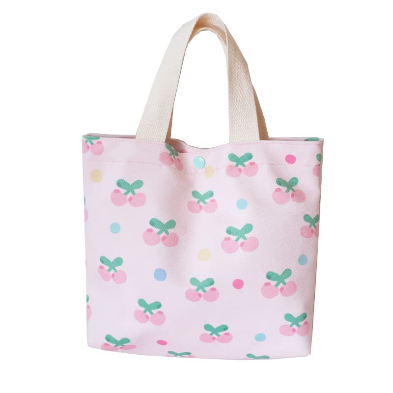 Cute Kawaii Canvas Tote Bag for Women - Aesthetic Shoulder Bag with Fruit Print - Y2K Fairy Grunge Style Grocery Shopping Bag | Perfect for School, Beach, Farmers Market & Daily Use