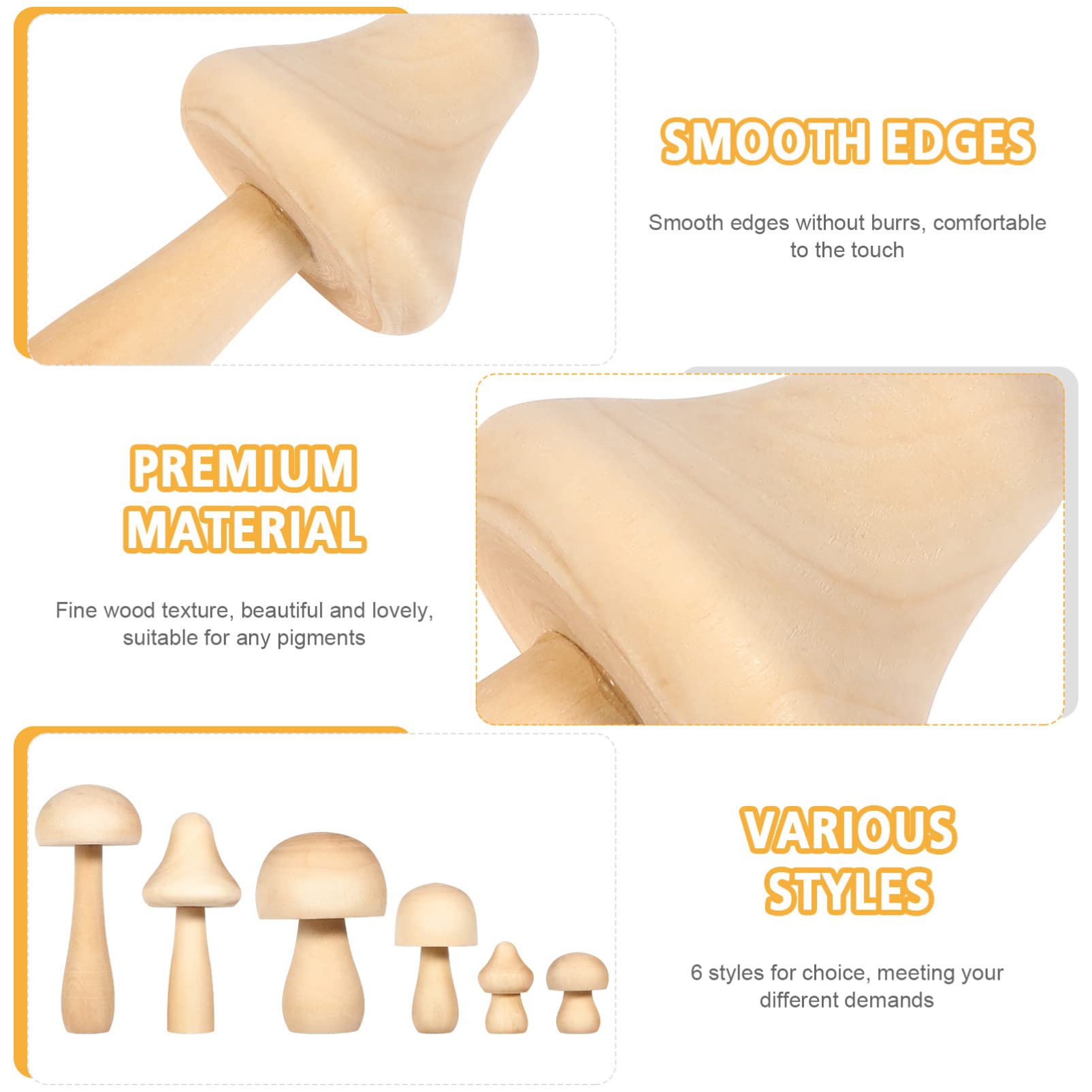 6pcs Unfinished Wooden Mushroom DIY Craft Kit for Kids - Doodle White Mushroom Wooden Ornaments, Graffiti Art Supplies, Children's Painting Activity, Home Decor & Party Favor Crafts