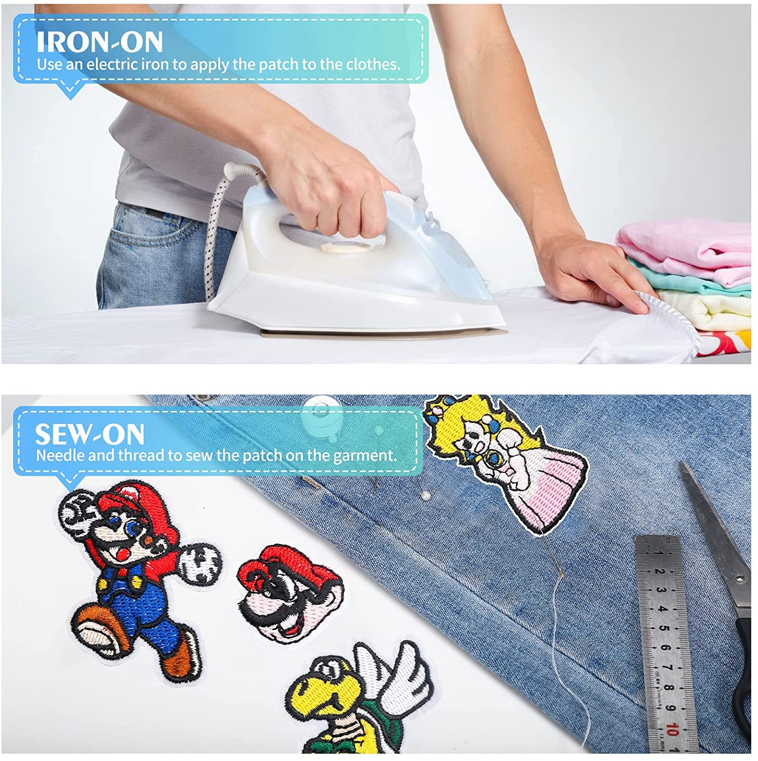 16 Pieces Embroidered Iron On & Sew On Patches - Cute Cartoon Anime Fabric Repair Patches for Clothes, Jeans, Jackets, Hats & Backpacks - Perfect for DIY Fashion, Costumes & Personalizing Kids/Adult Apparel