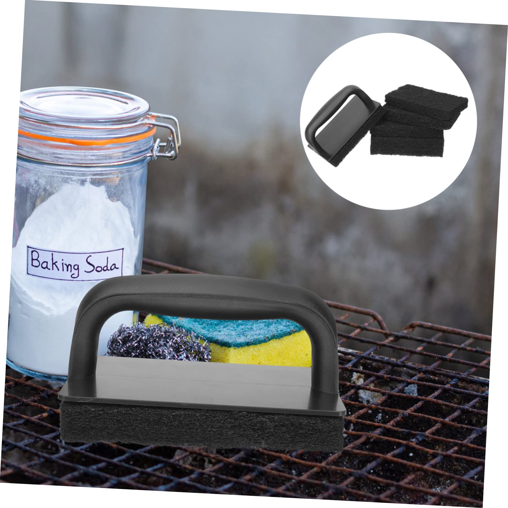 Multi-Functional Kitchen Brush with Handle - Heavy Duty Scrub Sponges for Grilling Rack, Pots & Pans Cleaning - Perfect for BBQ, Camping & Household Cleaning