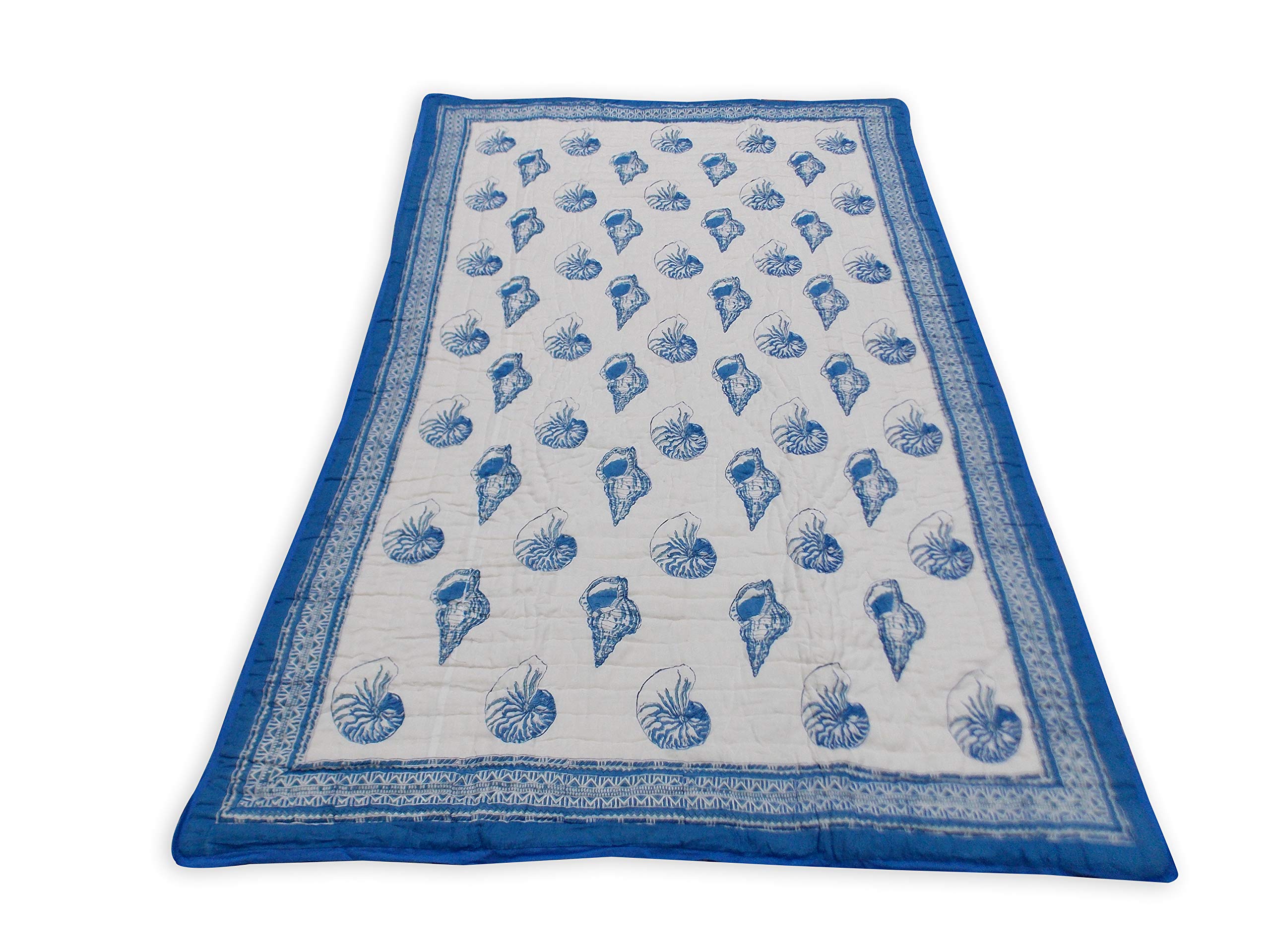 Handmade Indian Block Printed Cotton Jaipuri Quilt - Reversible Kantha Winter Blanket & Bedspread for Twin Size (60