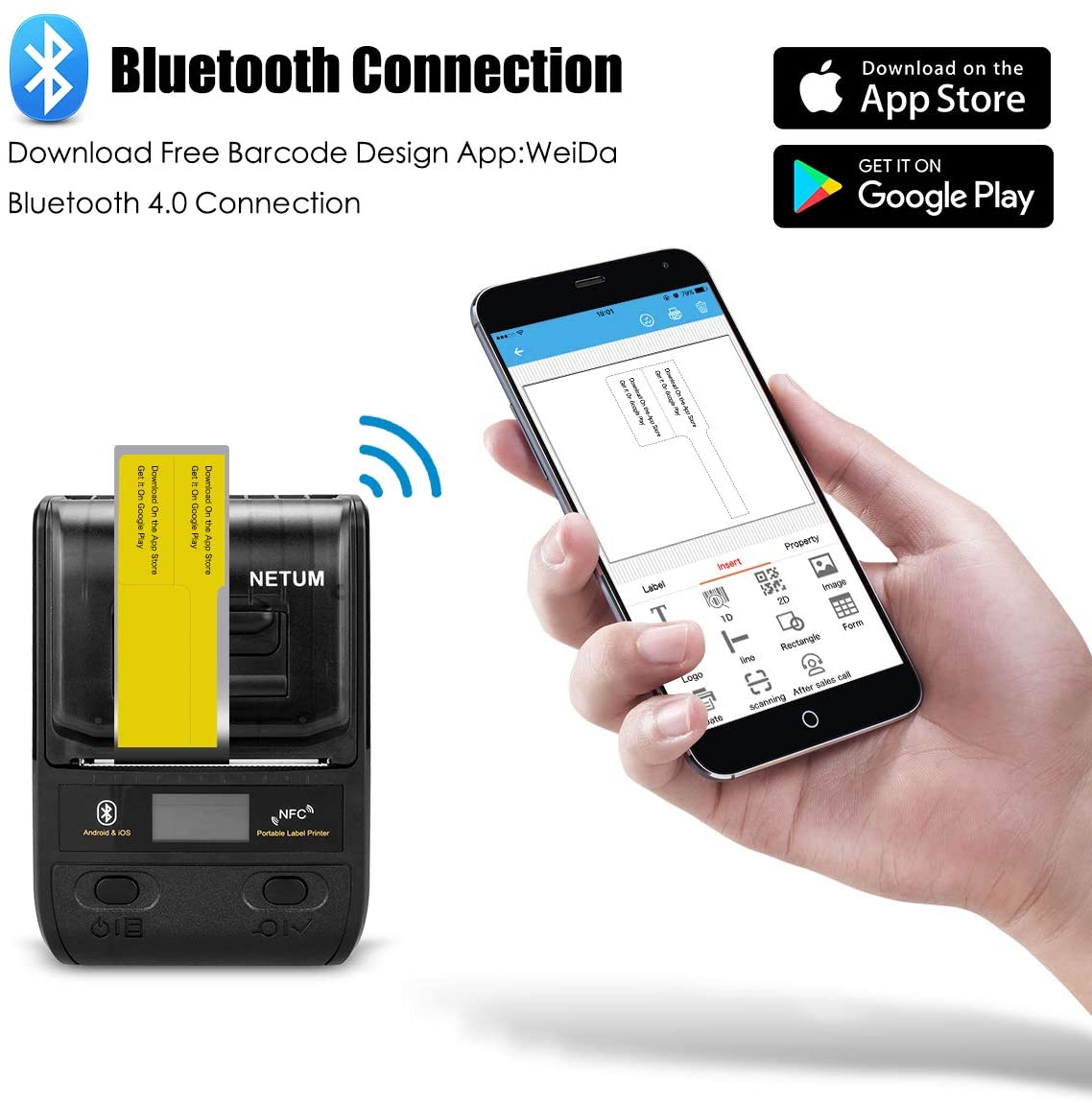 NT G5 54mm Thermal Printer for Receipts & Labels - High-Speed USB/Bluetooth Compatible for Retail, Shipping & Small Business Use