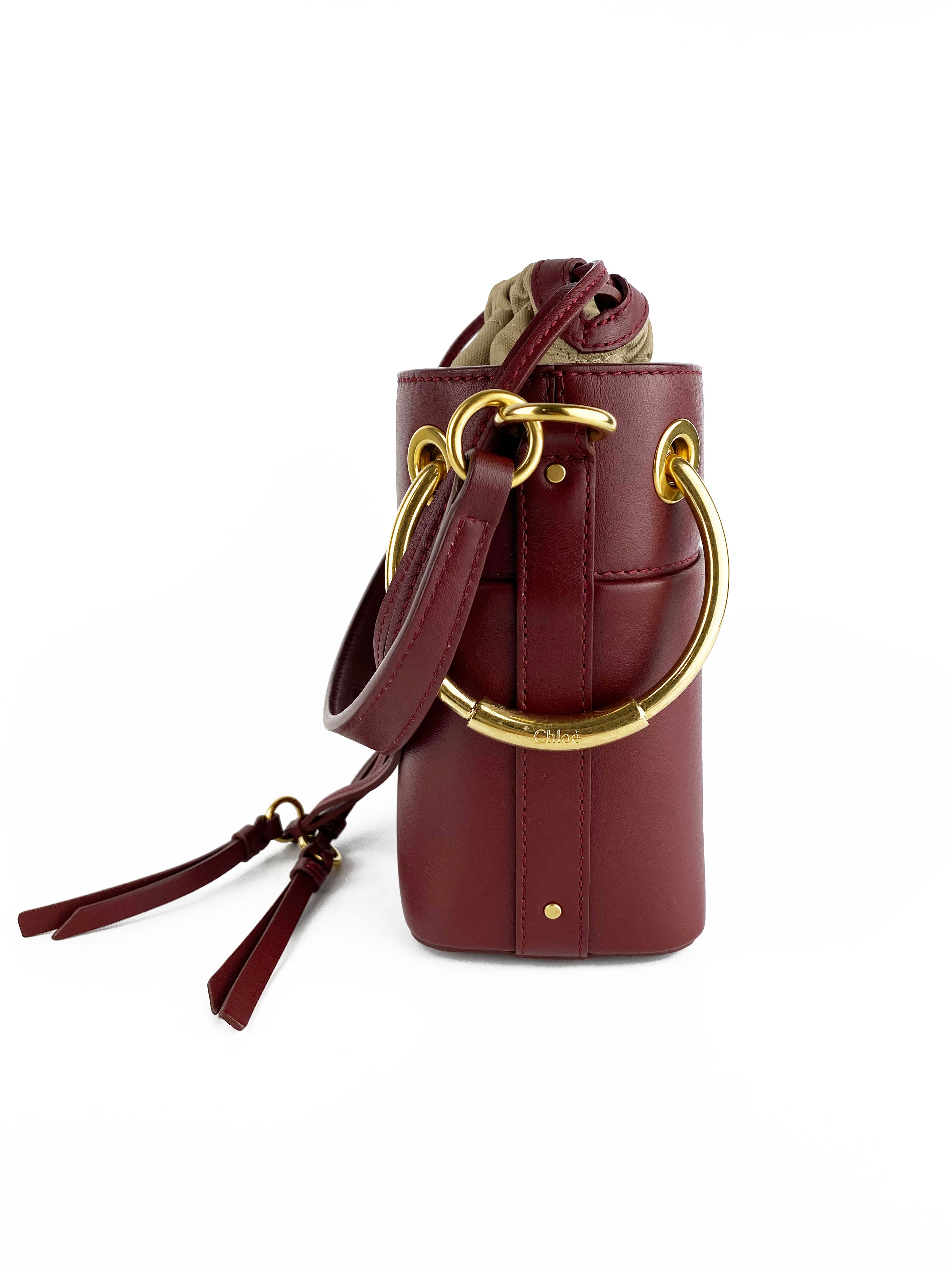 Chloe Burgundy Small Roy Bucket Bag - Premium Leather Crossbody Purse for Women, Fashionable Shoulder Handbag (Perfect for Work, Travel & Date Night)