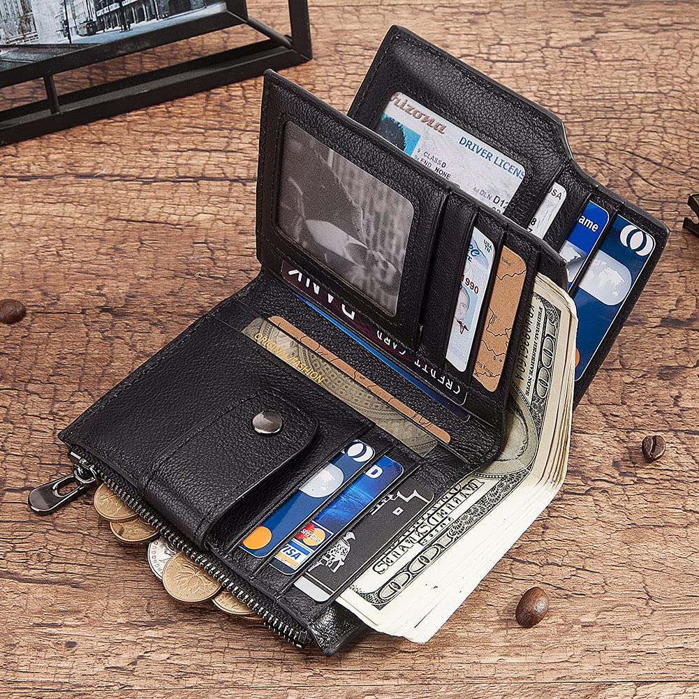 Smart Anti-Theft GPS Wallet with Alarm - Slim Trifold Genuine Leather Men's Wallet with 16 Card Slots & Zipper Coin Pocket - RFID Blocking Bluetooth Tracker for Travel, Business & Everyday Use