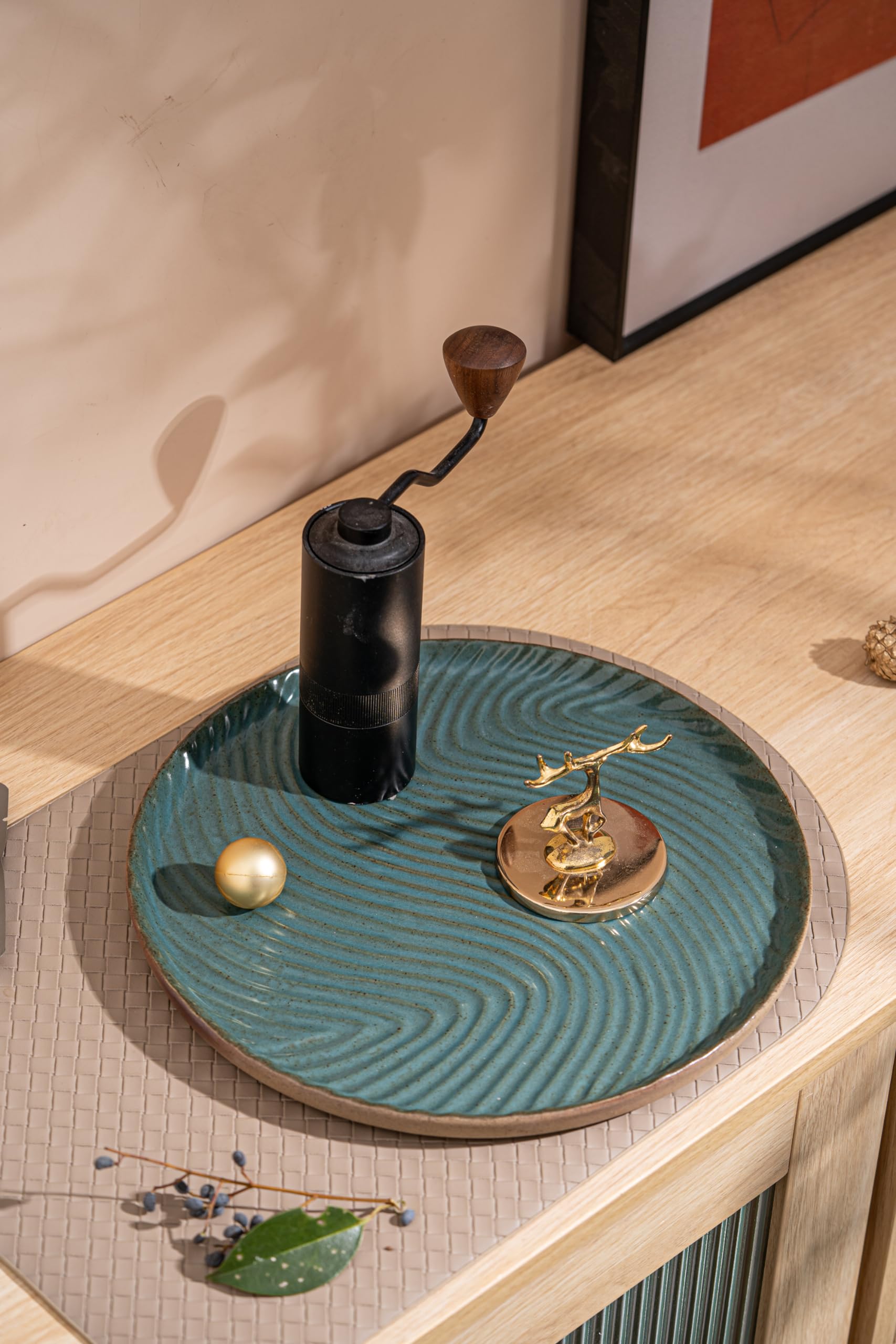 Elegant Round Vanity Tray with Brown Trim - 11