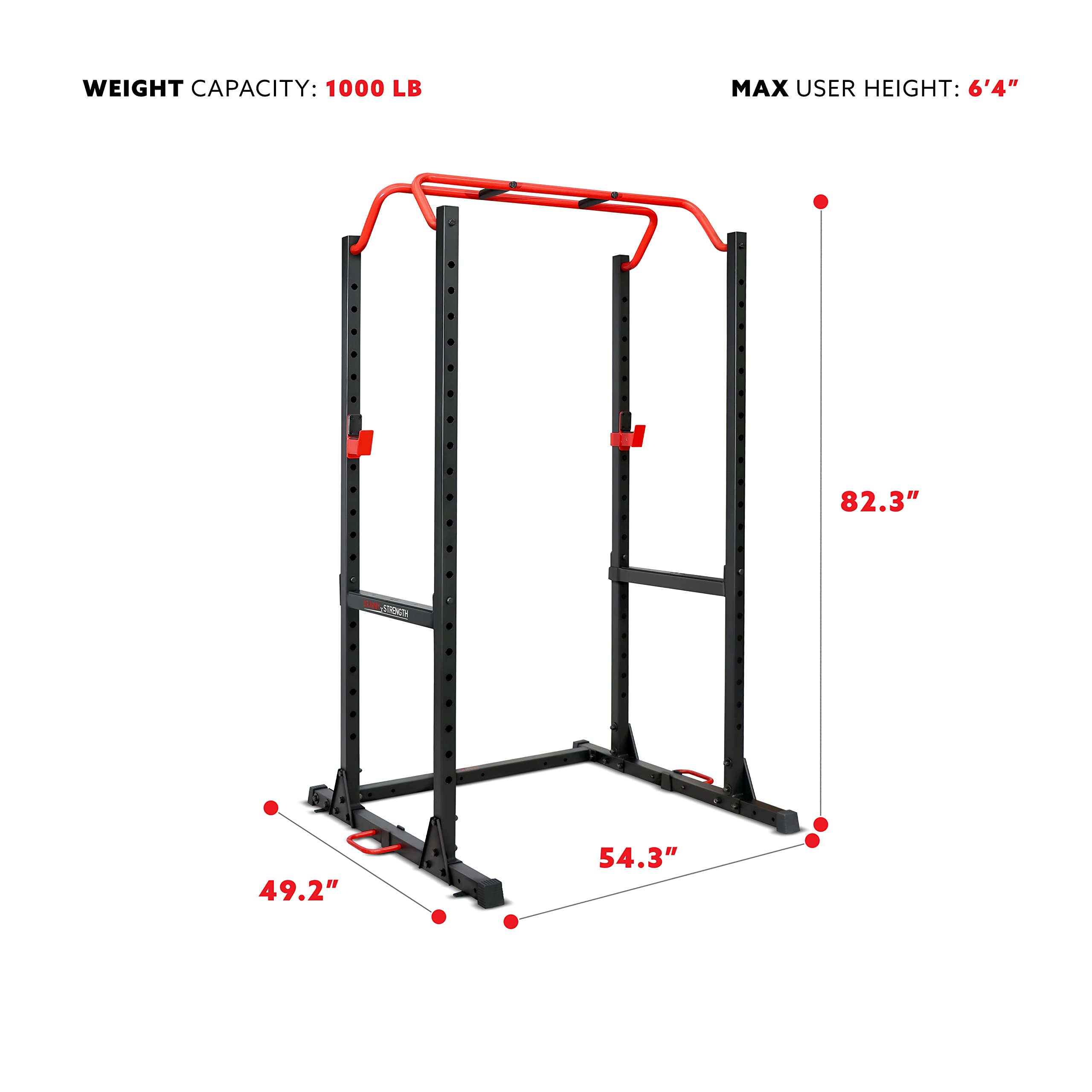 Sunny Health & Fitness Power Cage & Squat Rack - Heavy Duty 1000lb Capacity with J-Hooks, Adjustable Pull-Up Bar, Weight Plate Storage & Resistance Band Posts | Home Gym Strength Training Equipment for Weightlifting, CrossFit & Bodybuilding