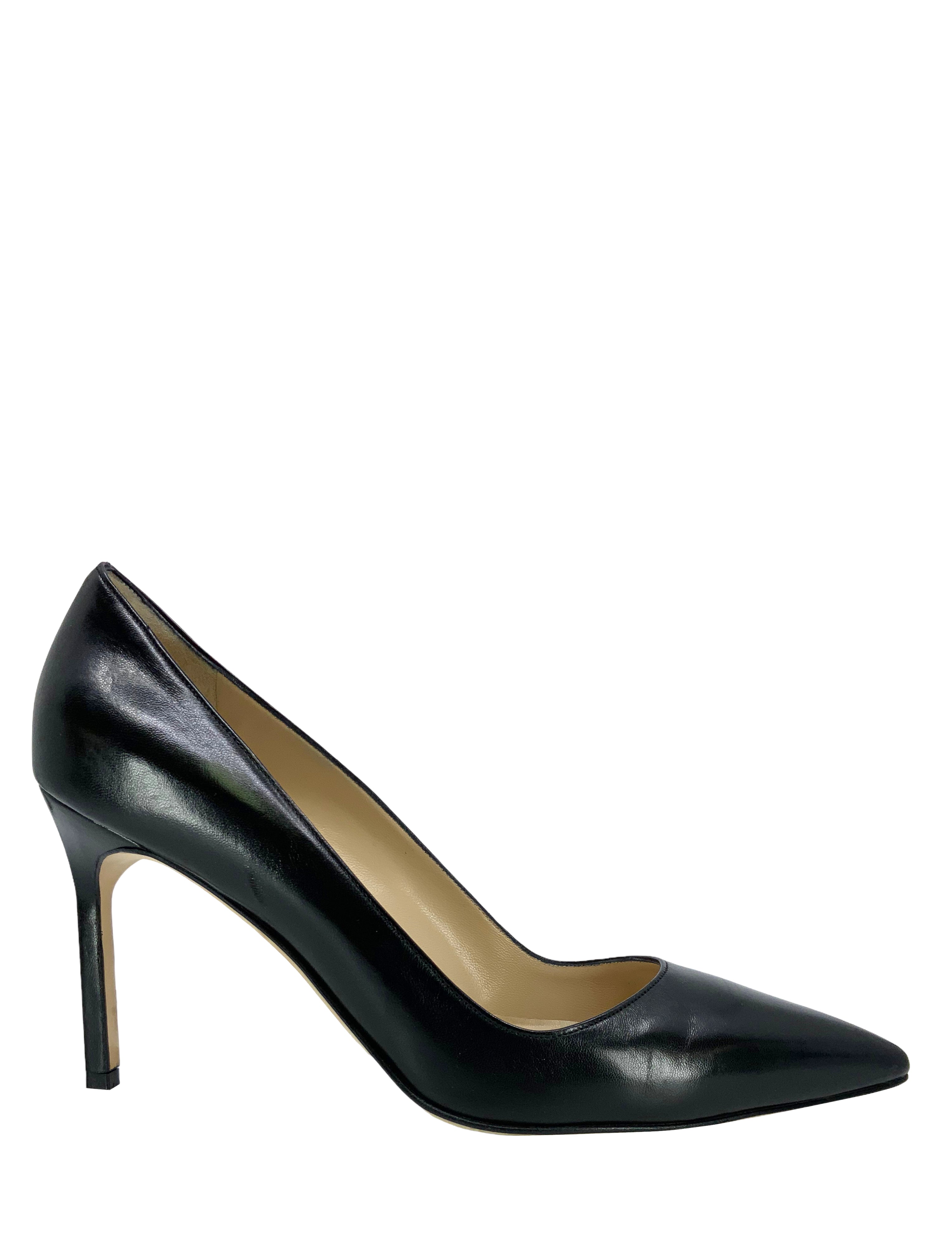 Manolo Blahnik BB Leather Pumps Women's Size 8.5 - Classic Pointed Toe High Heel Shoes for Wedding, Party & Office Wear