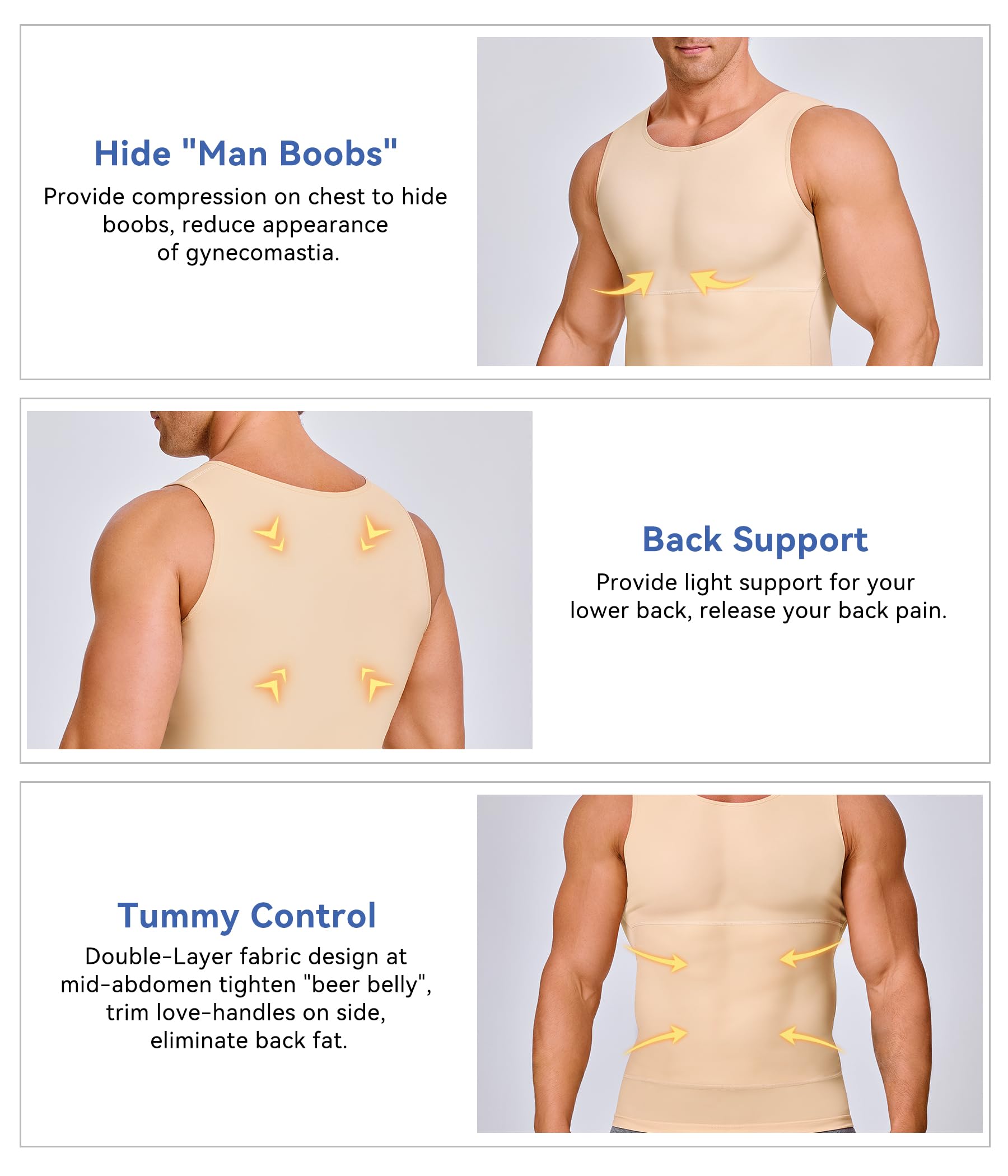 Men's Compression Shirt Slimming Body Shaper Vest - Workout Tank Top with Abdomen Support for Gym, Running & Fitness Training