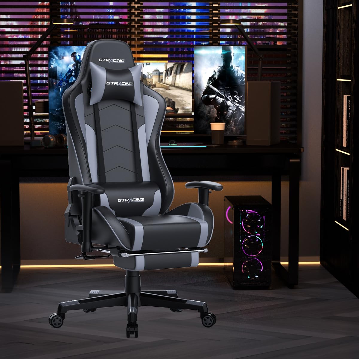 GTRACING Ergonomic Gaming Chair with Bluetooth Speakers, Footrest & Lumbar Support - Heavy Duty Video Game & Office Desk Chair for PC, Console Gaming & Home Office Use
