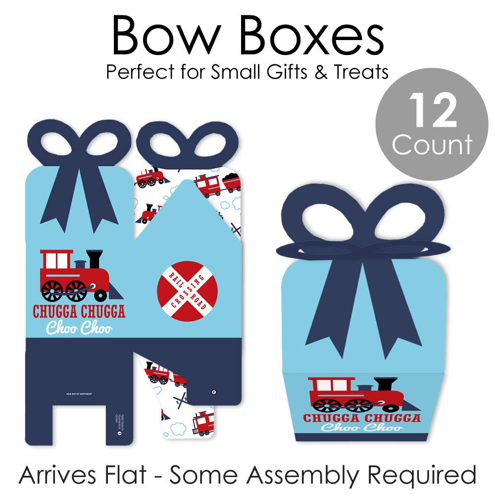 Big Dot of Happiness Railroad Party Crossing Favor Gift Boxes - Set of 12 Square Steam Train Themed Boxes for Birthday Parties, Baby Showers & Bridal Showers - Perfect for Party Favors, Candy, Small Gifts & Decorations