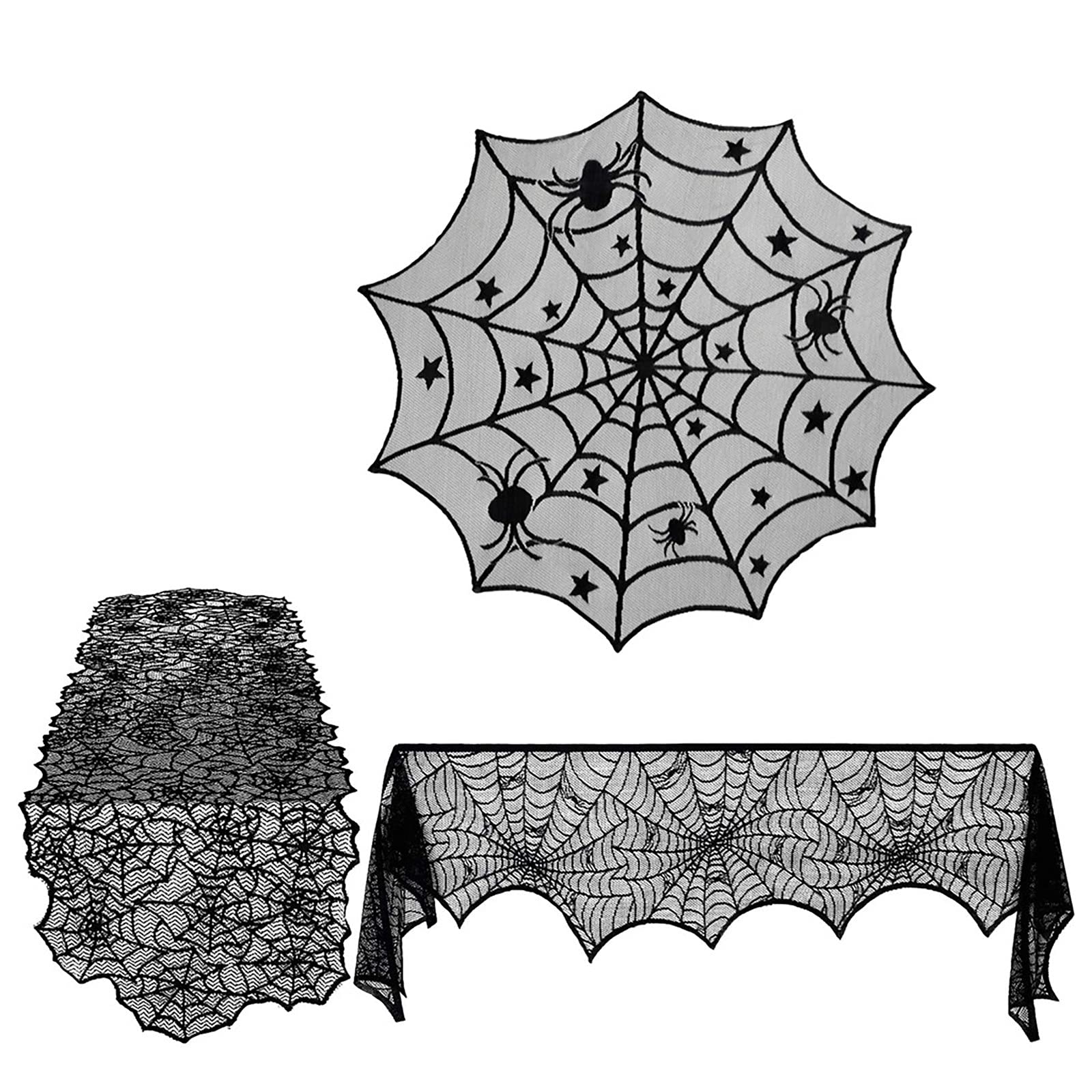 Spooky Halloween Decorations Set - Bat & Spiderweb Lace Tablecloth for Party, Home, and Outdoor Decor | Scary Holiday Party Supplies