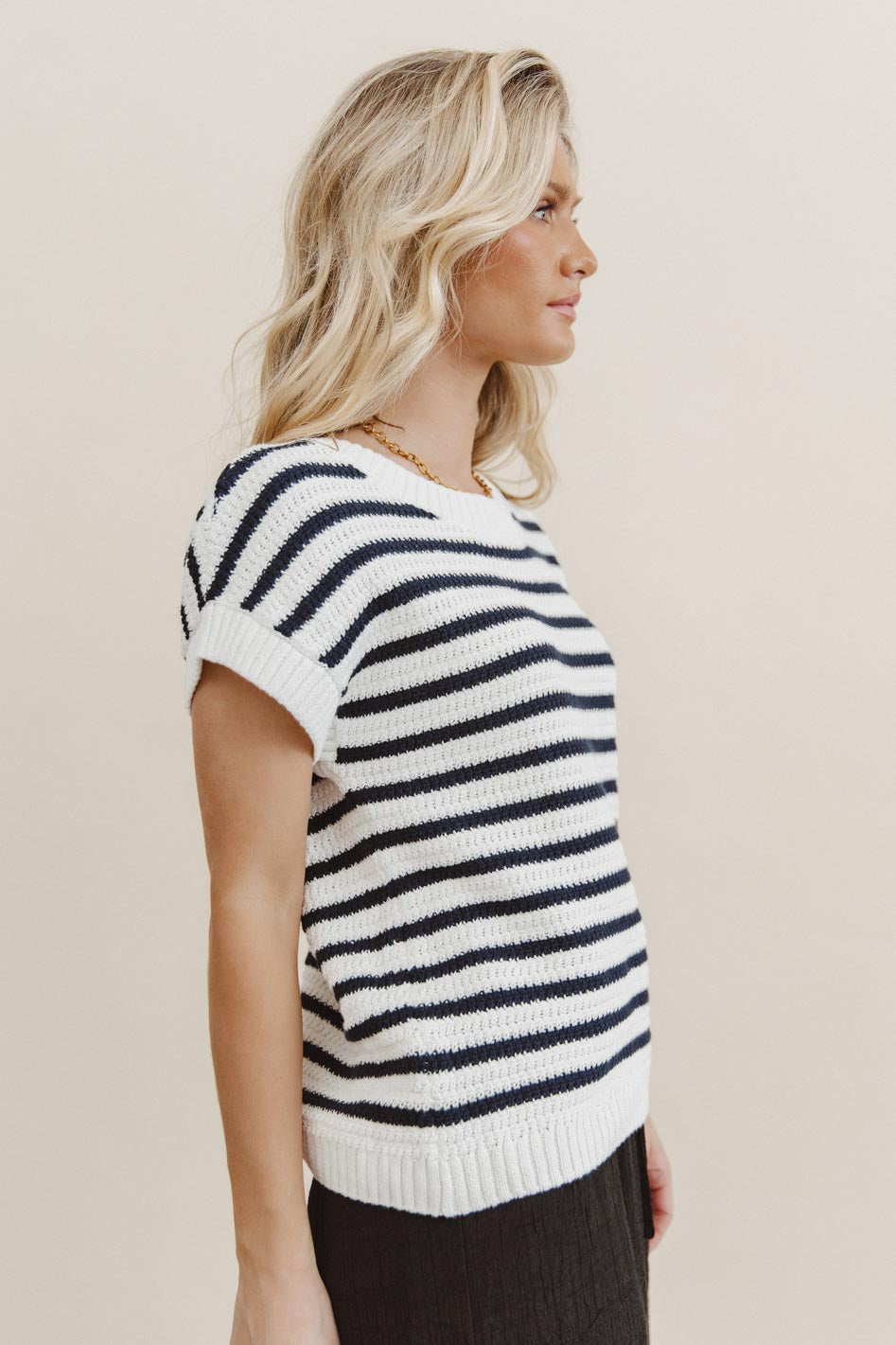 Navy Marcel Knit Sweater for Women | Cozy Winter Pullover | Perfect for Casual Outfits & Holiday Gatherings
