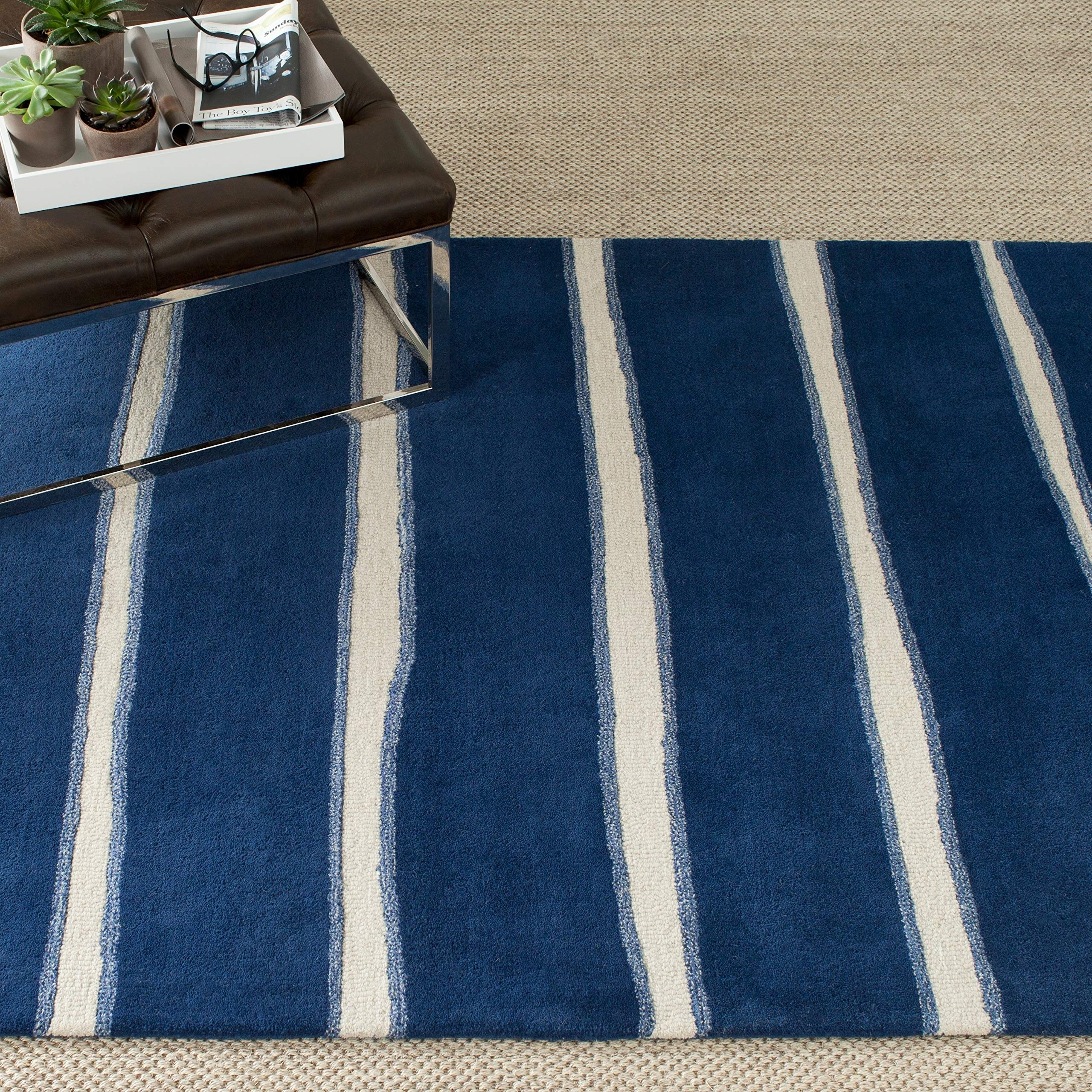 Martha Stewart Chalk Stripe Wrought Iron Navy Wool Viscose Area Rug 8x10 Feet - Soft Durable Living Room Bedroom Rug for Home Decor & Cozy Spaces