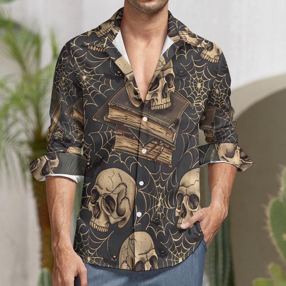 Vintage Gothic Style Casual Long Sleeve Shirt with Pocket for Men & Women - Perfect for Halloween, Cosplay, and Dark Fashion Outfits