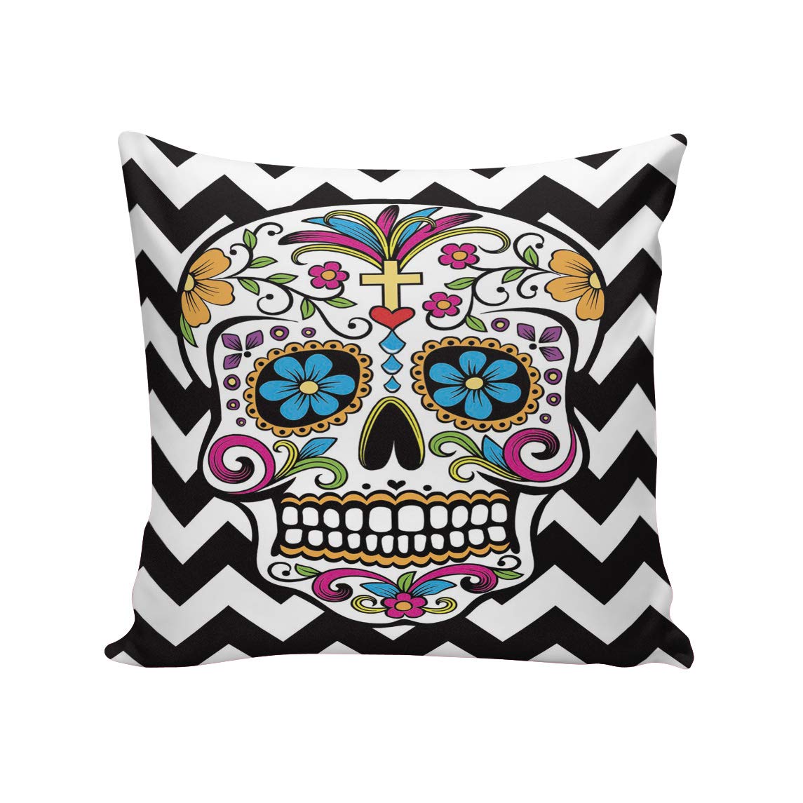 Square Decorative Throw Pillow Covers - 26x26 Inch Cotton Linen Skull & Floral Print Cushion Covers for Outdoor Sofa, Living Room, Bedroom Decor | Home & Garden Accent Pillows