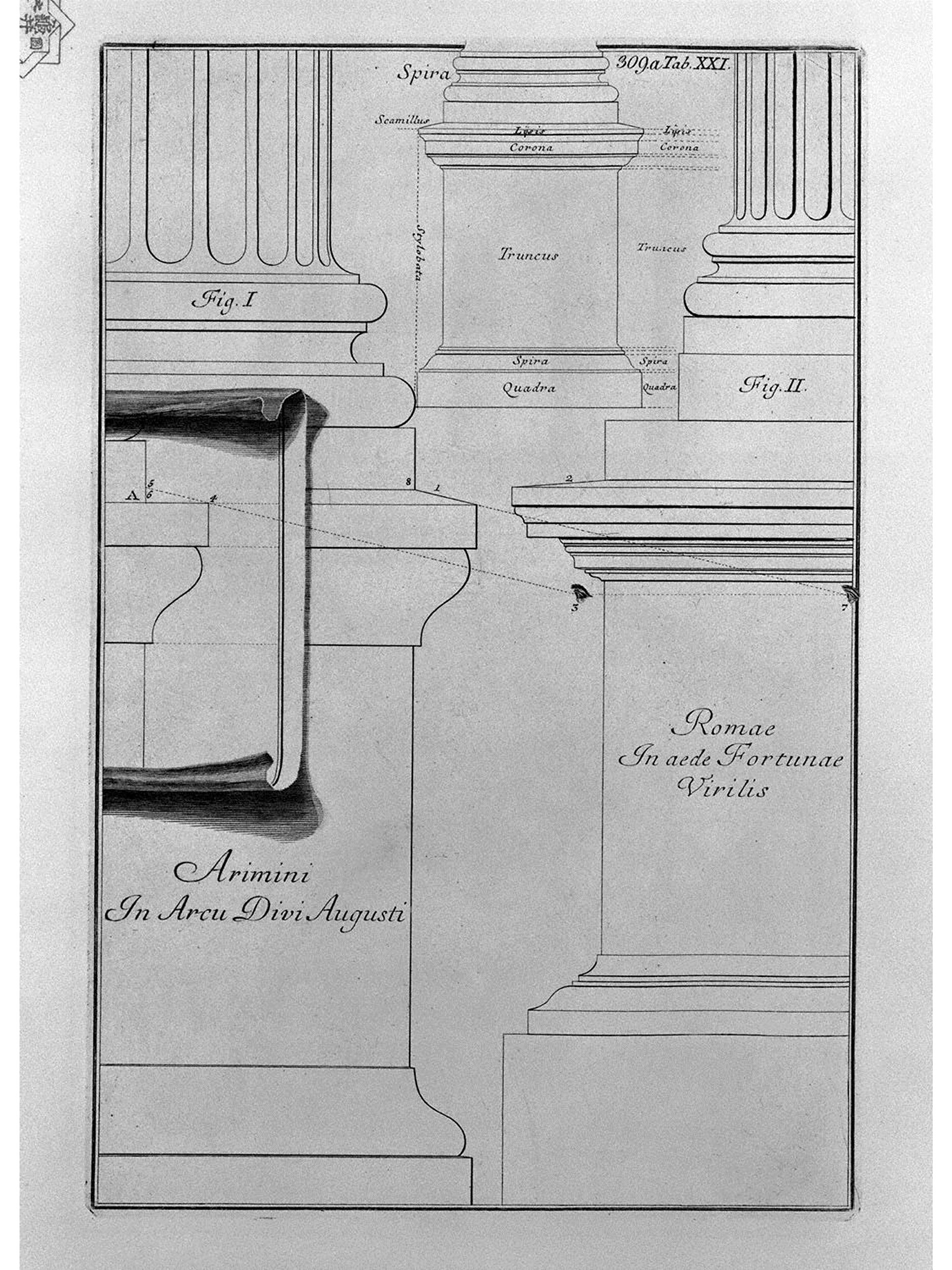 Giovanni Battista Piranesi Architectural Prints - Bases and Pedestals Collection (Arch of Augustus at Rimini, Temple of Fortuna Virile) | Classic Roman Architecture Art for Home Decor, Office Display & Gift for Architects