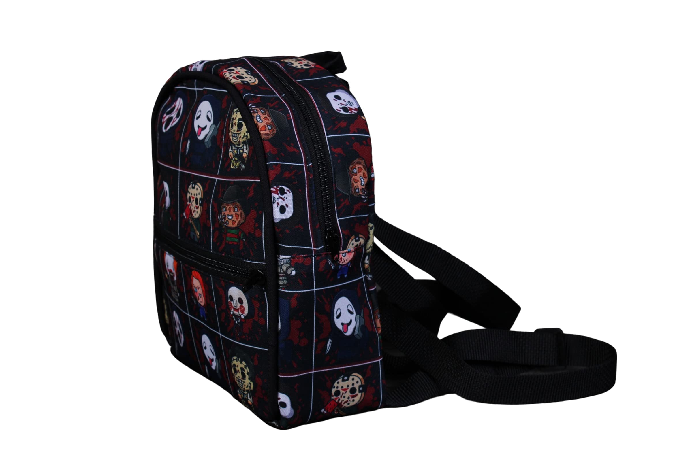 Horror Movie Monsters Square Mini Backpack - Cute Small Backpack for Halloween Cosplay, Horror Fan Gifts, School & Comic Con Accessories