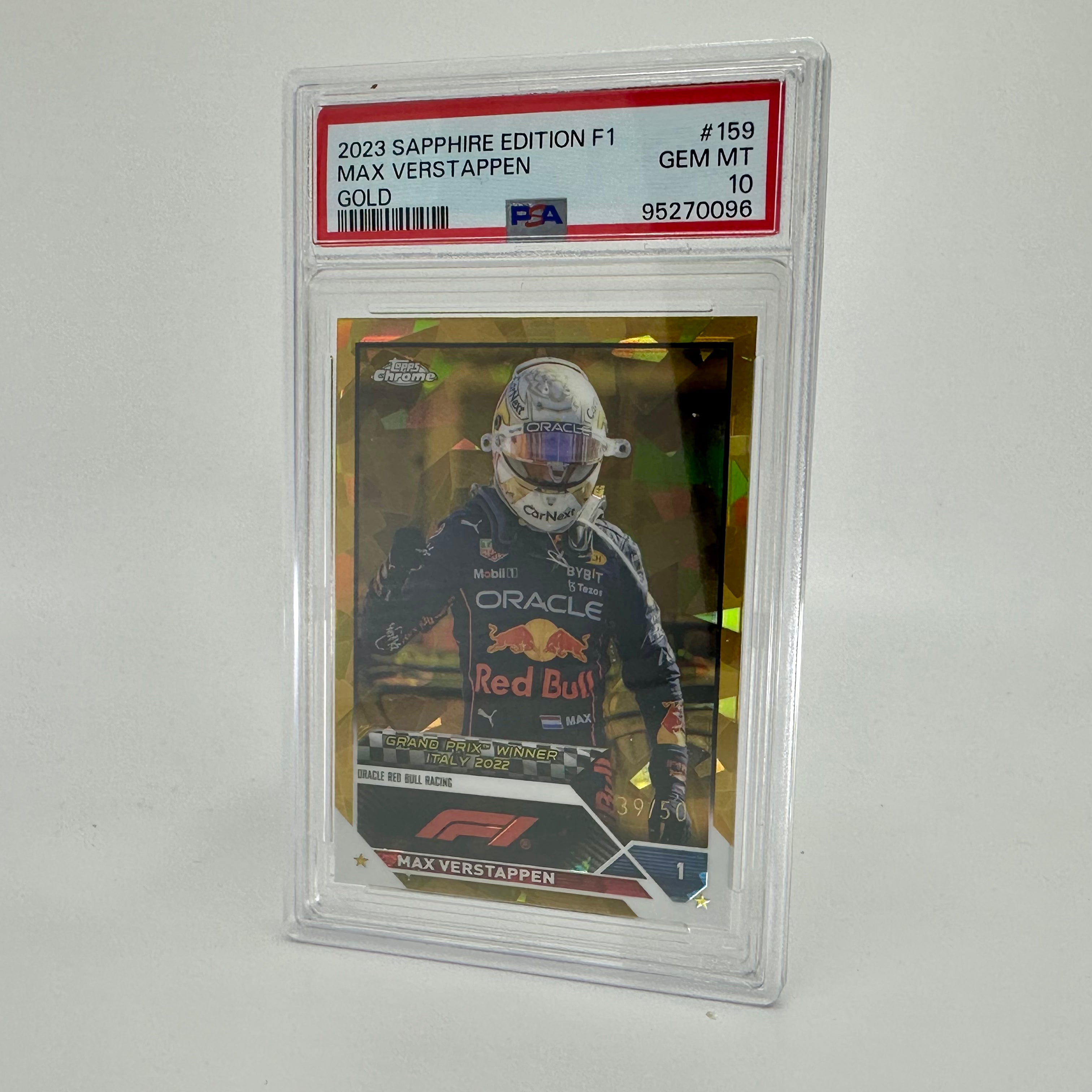 2023 Topps Chrome Max Verstappen #159 PSA 10 Sapphire Gold 39/50 - Rare Racing Collectible for F1 Fans & Sports Memorabilia Enthusiasts