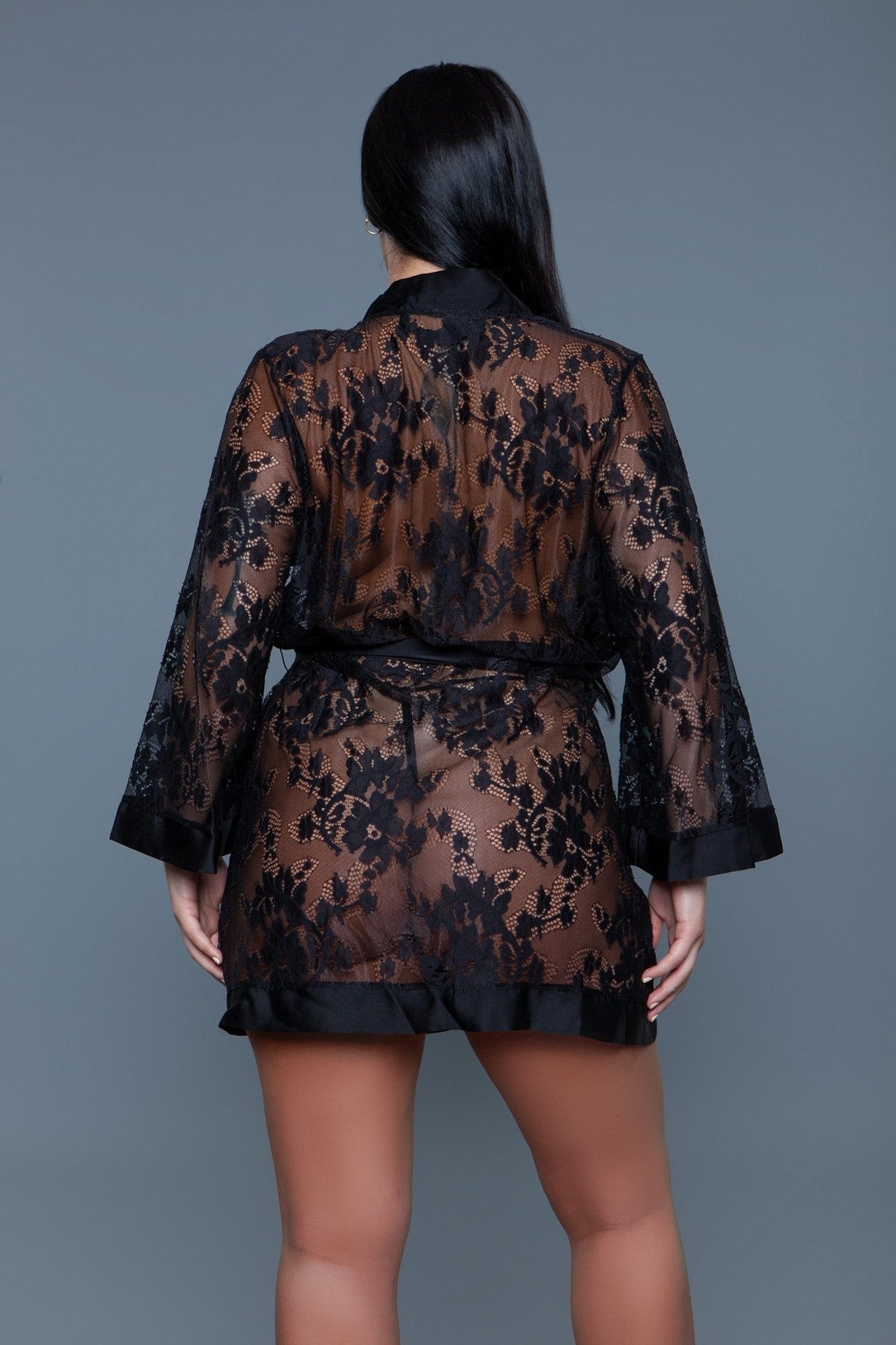 BeWicked Women's Delia Robe - Floral Lace Robe with Satin Trim, Sexy Lingerie for Women, Perfect for Valentine's Day, Bridal Shower, Honeymoon & Boudoir Photography