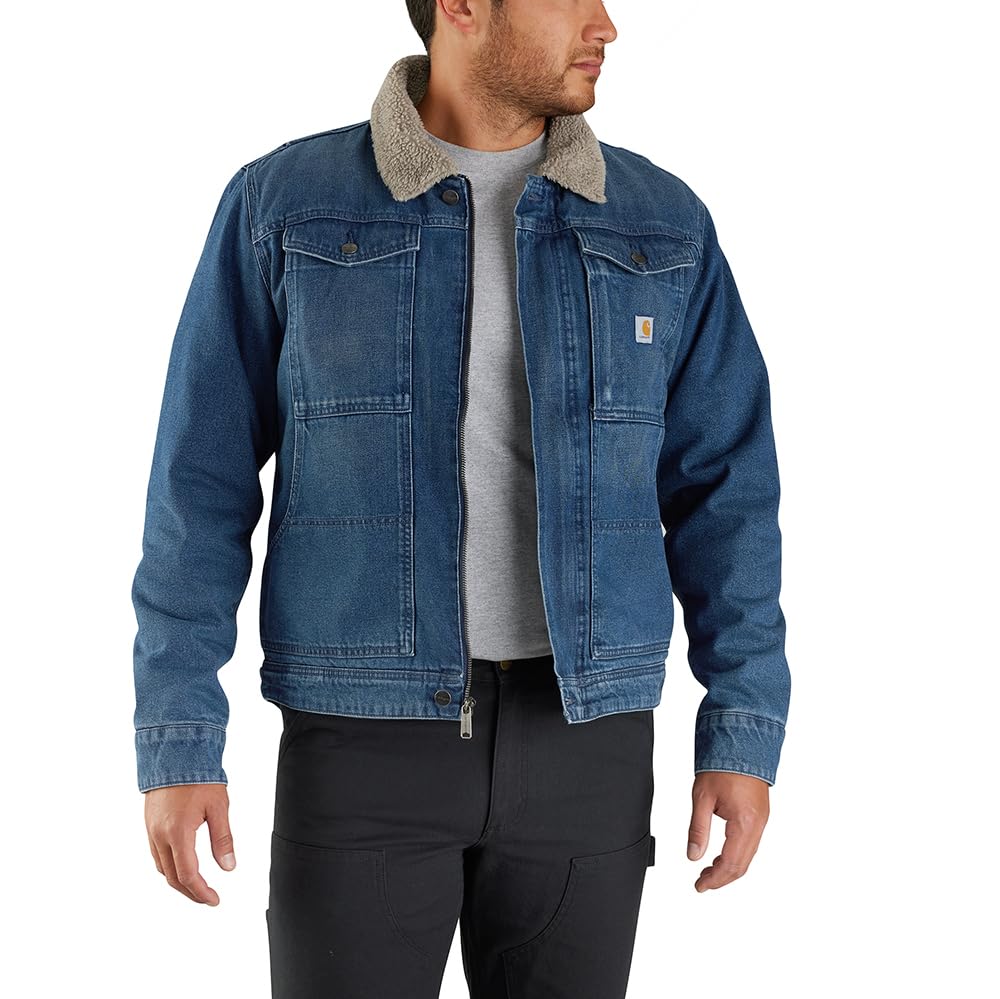 Carhartt Men's Relaxed Fit Denim Sherpa-Lined Jacket - Warm Winter Workwear for Outdoor Activities & Casual Wear
