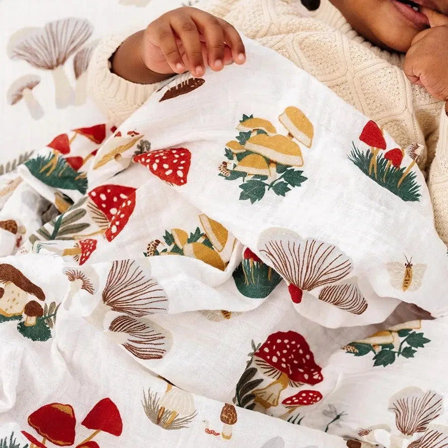 Organic Cotton Muslin Swaddle Blanket for Babies - Soft Breathable Mushroom Print Swaddle Wrap for Newborns & Infants - Perfect for Nursery, Swaddling, Stroller & Photo Shoots