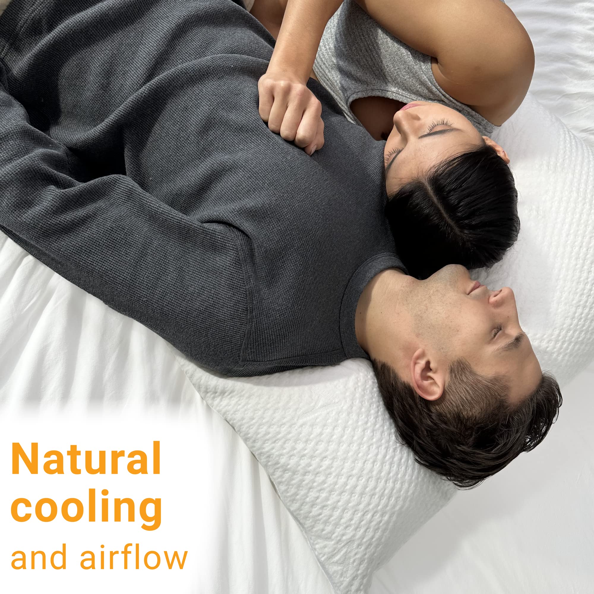 JUVEA Essential™ Low-Profile Natural Talalay Latex Pillow with Organic Cotton Cover - Breathable & Pressure Relieving Low Loft Pillow for Neck Pain Relief - King Size Bed Pillow for Side, Back & Stomach Sleepers - Perfect for Hot Sleepers & Allergy Sufferers