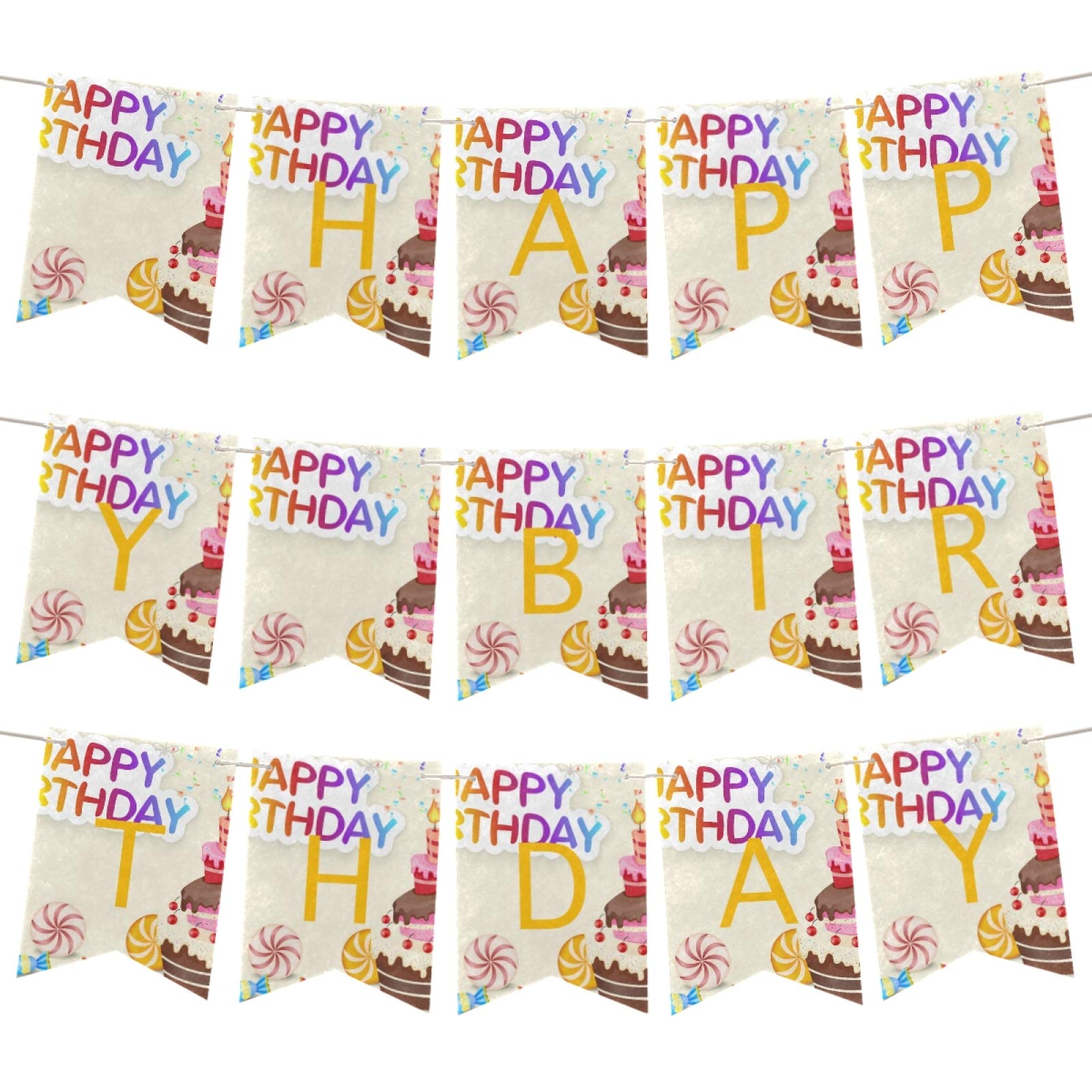 Qilmy Happy Birthday Cake Bunting Banner with Golden Letters - 15 Piece Reusable Birthday Party Decoration for Cakes, Cupcakes & Desserts | Perfect for Birthday Parties, Baby Showers & Celebrations