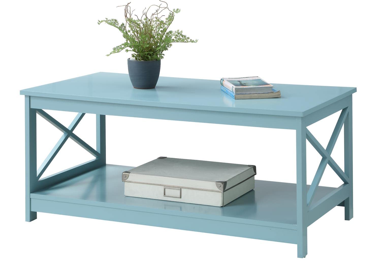 Oxford Coffee Table with Shelf - Modern Sea Foam Blue End Table for Living Room, Bedroom & Office - Sturdy Side Table with Storage Space for Books, Decor & Essentials