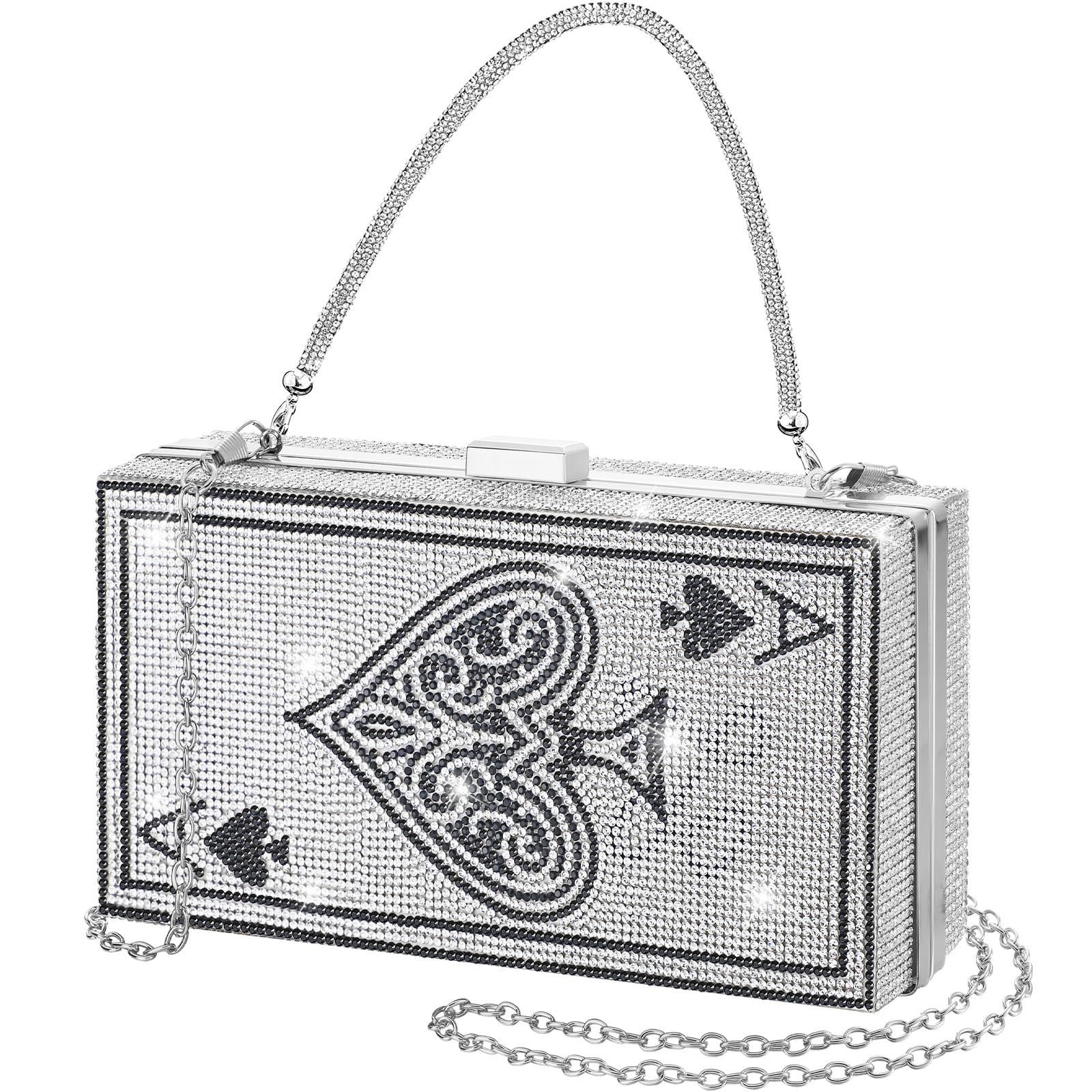 Sparkling Rhinestone Poker Card Evening Clutch for Women - Vegas Casino Party Purse with Queen Hearts Design - Perfect for Casino Nights, Bachelorette Parties & Themed Events
