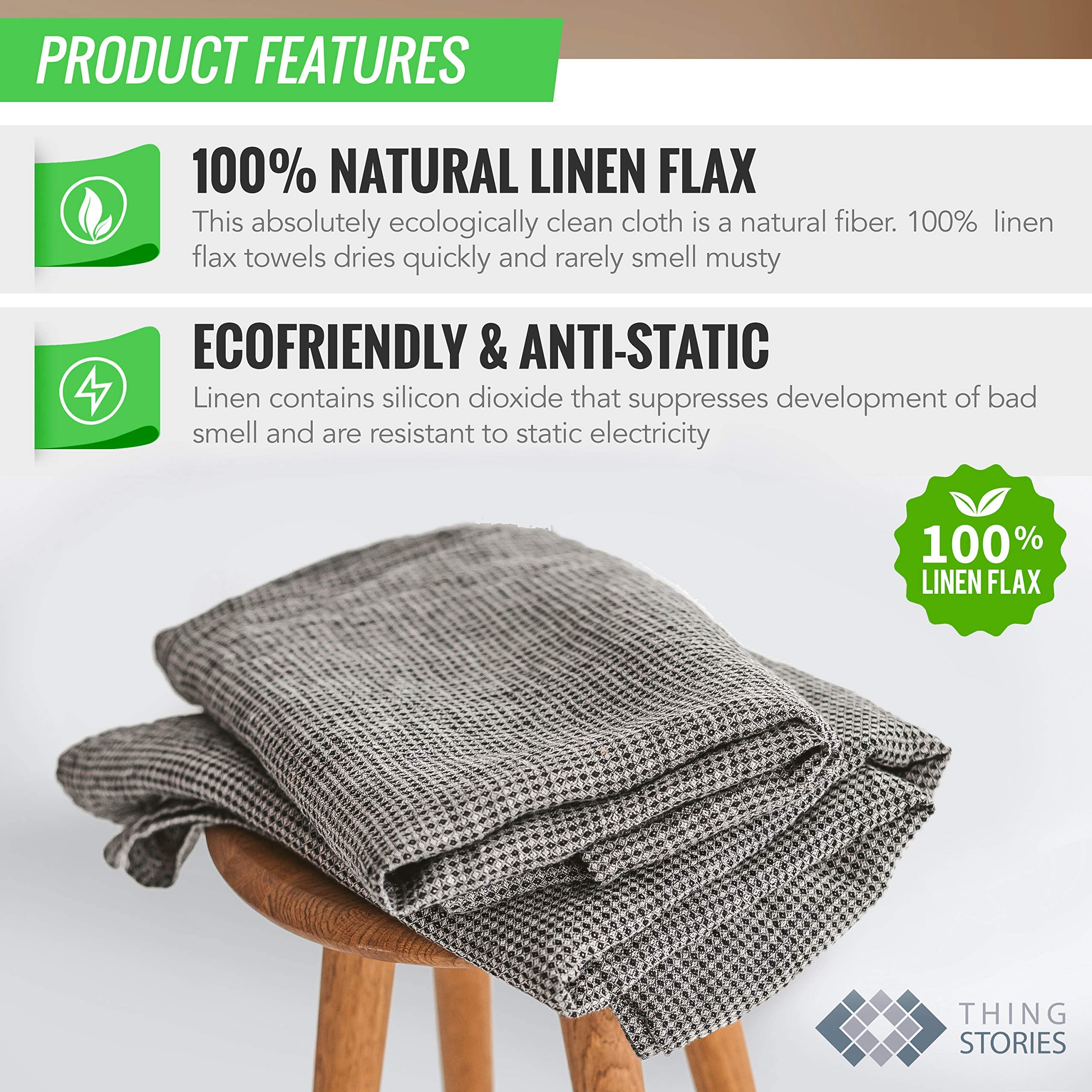 Premium 100% Flax Linen Throw Blanket - Extra Large 60x80 Inch Waffle Weave Blanket in Black & Natural | Lightweight, Quick-Drying & Absorbent | Perfect for Bed, Sofa, Beach, Picnic & Spa Use